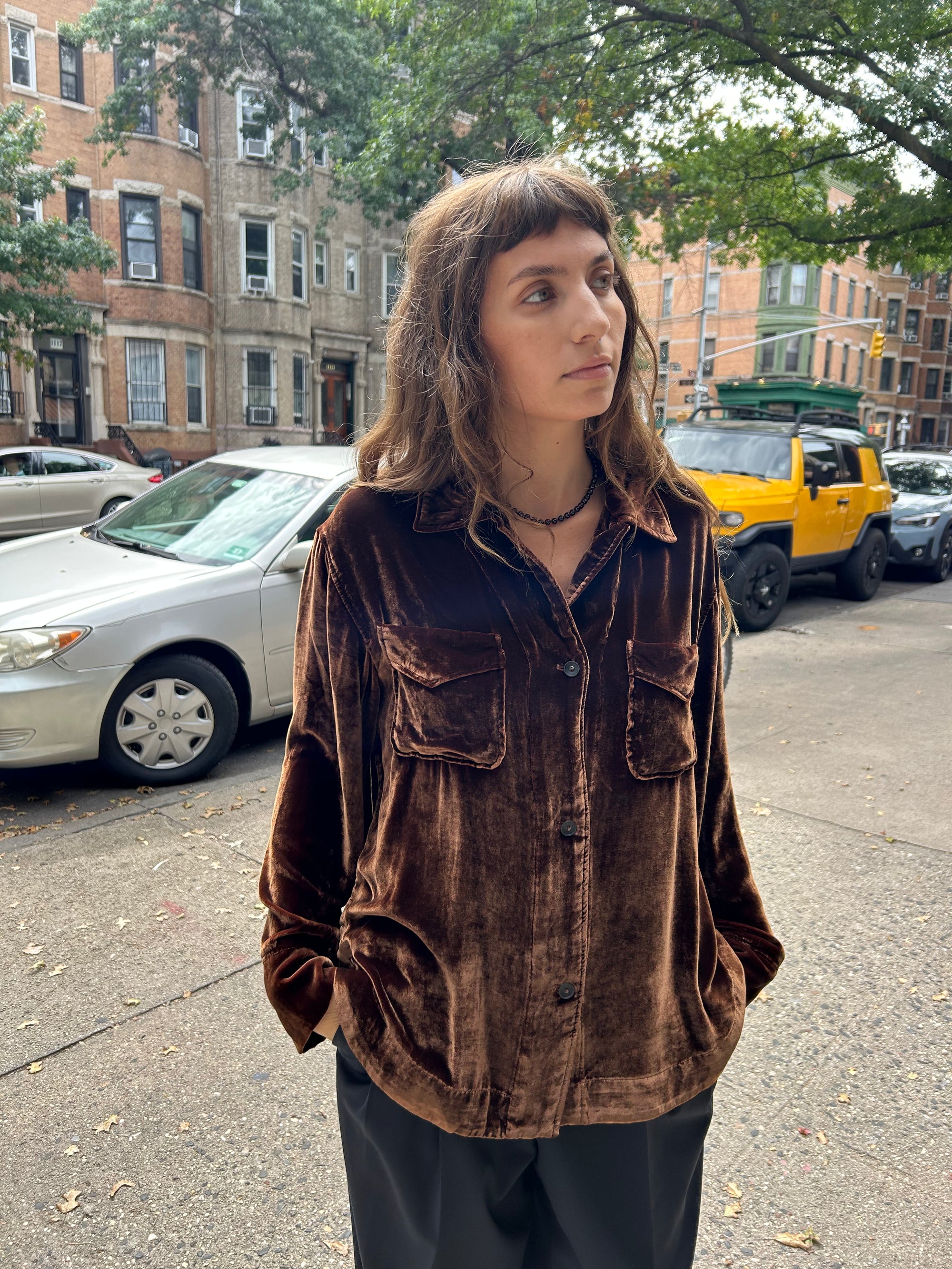 Santana Velvet Overshirt in Cognac