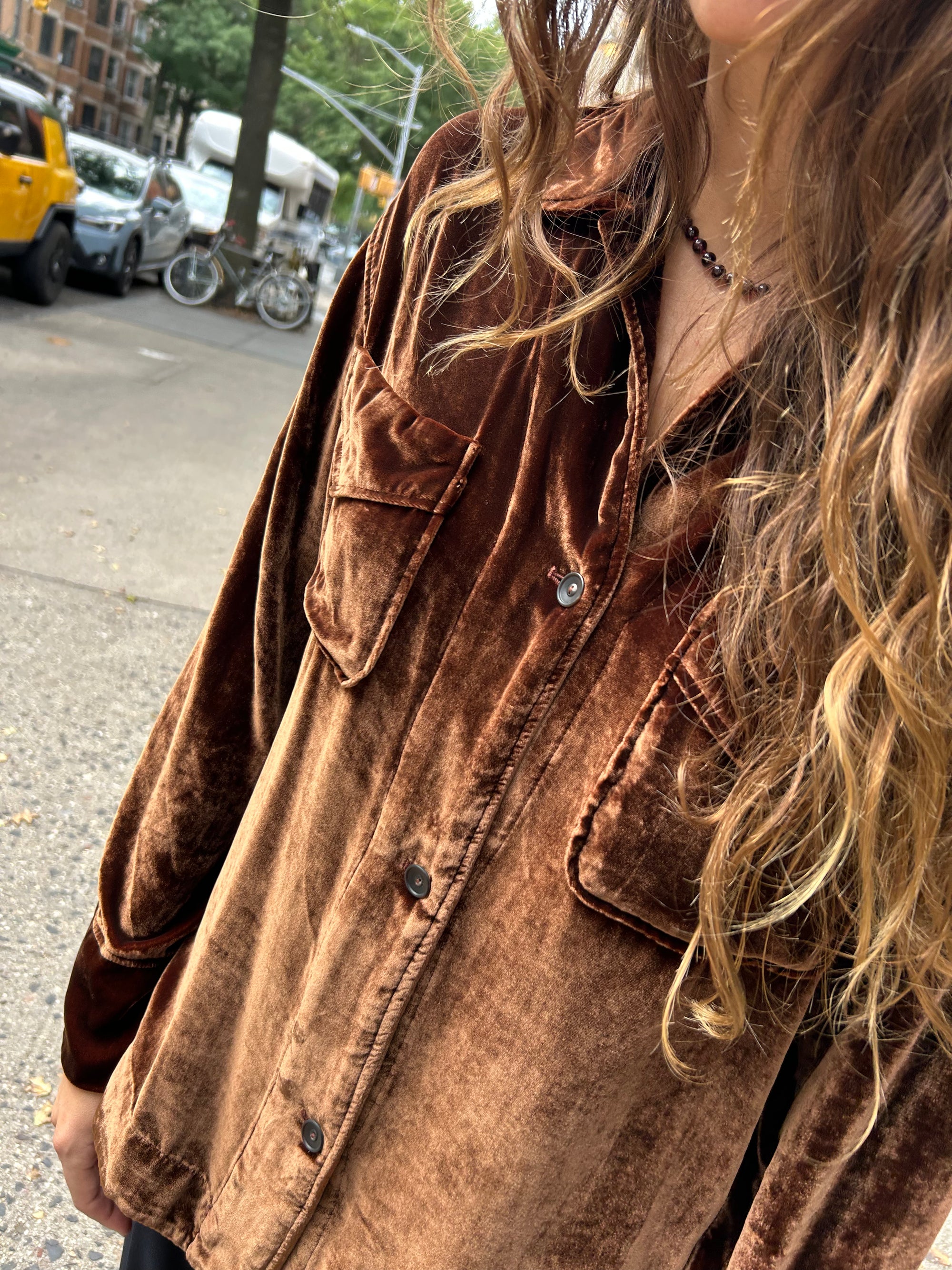 Santana Velvet Overshirt in Cognac