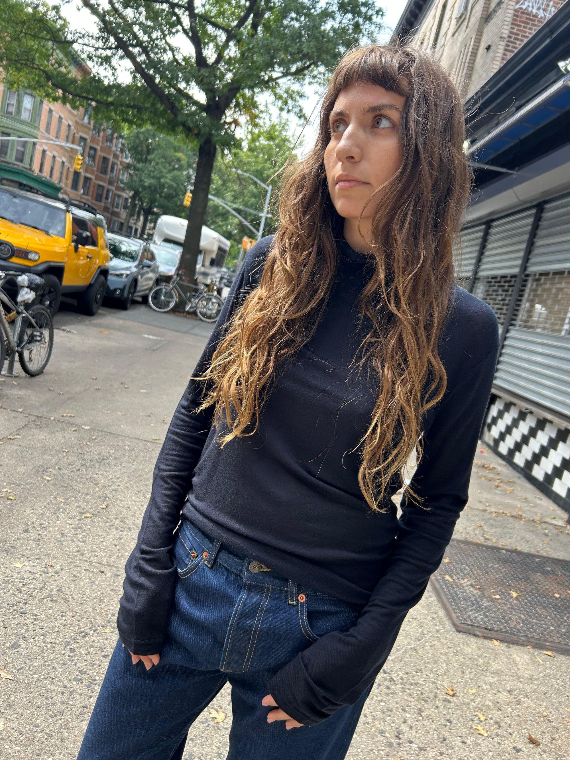 Cashmere Silk Jersey Turtleneck in Navy