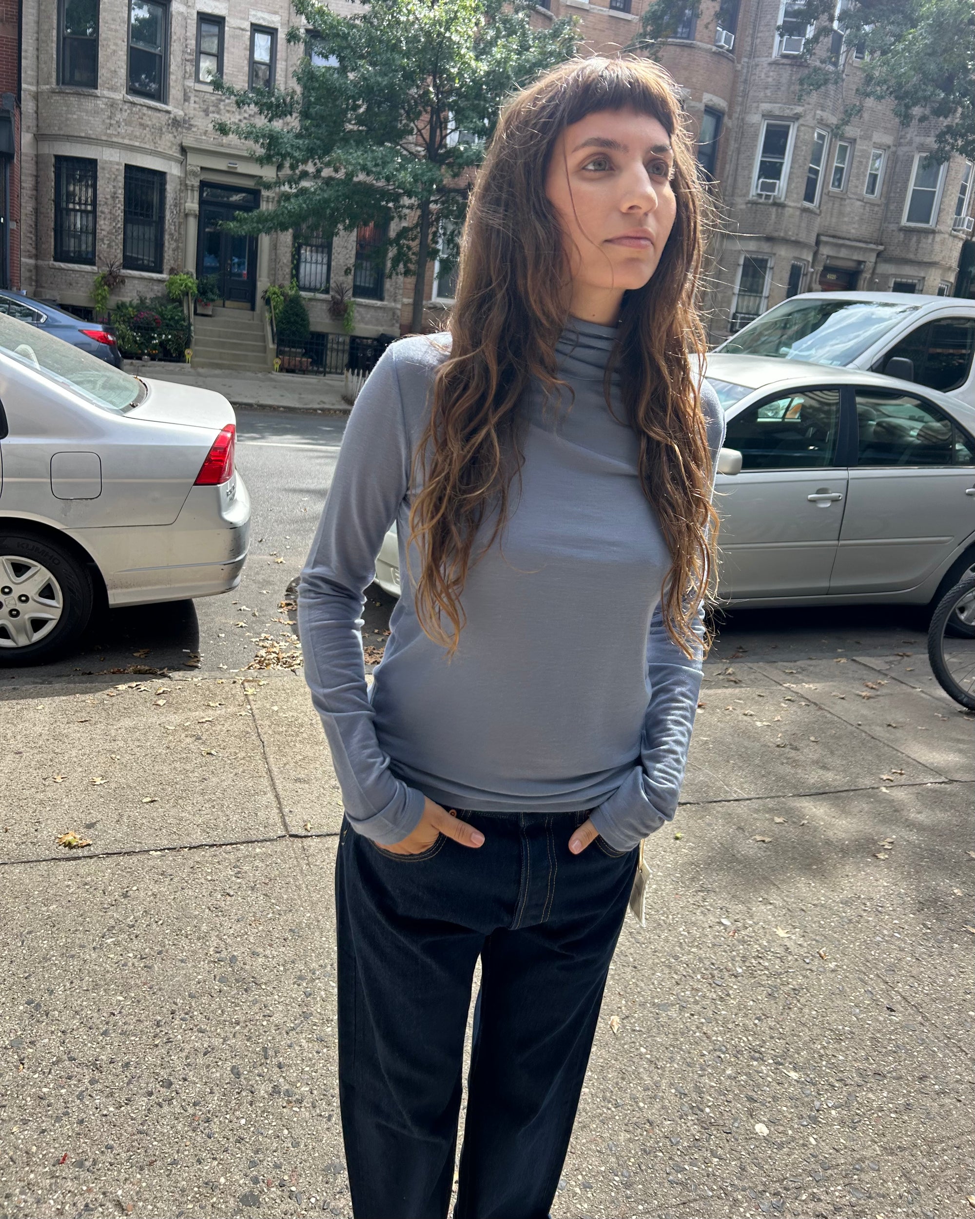 Cashmere Silk Jersey Turtleneck in Dusk