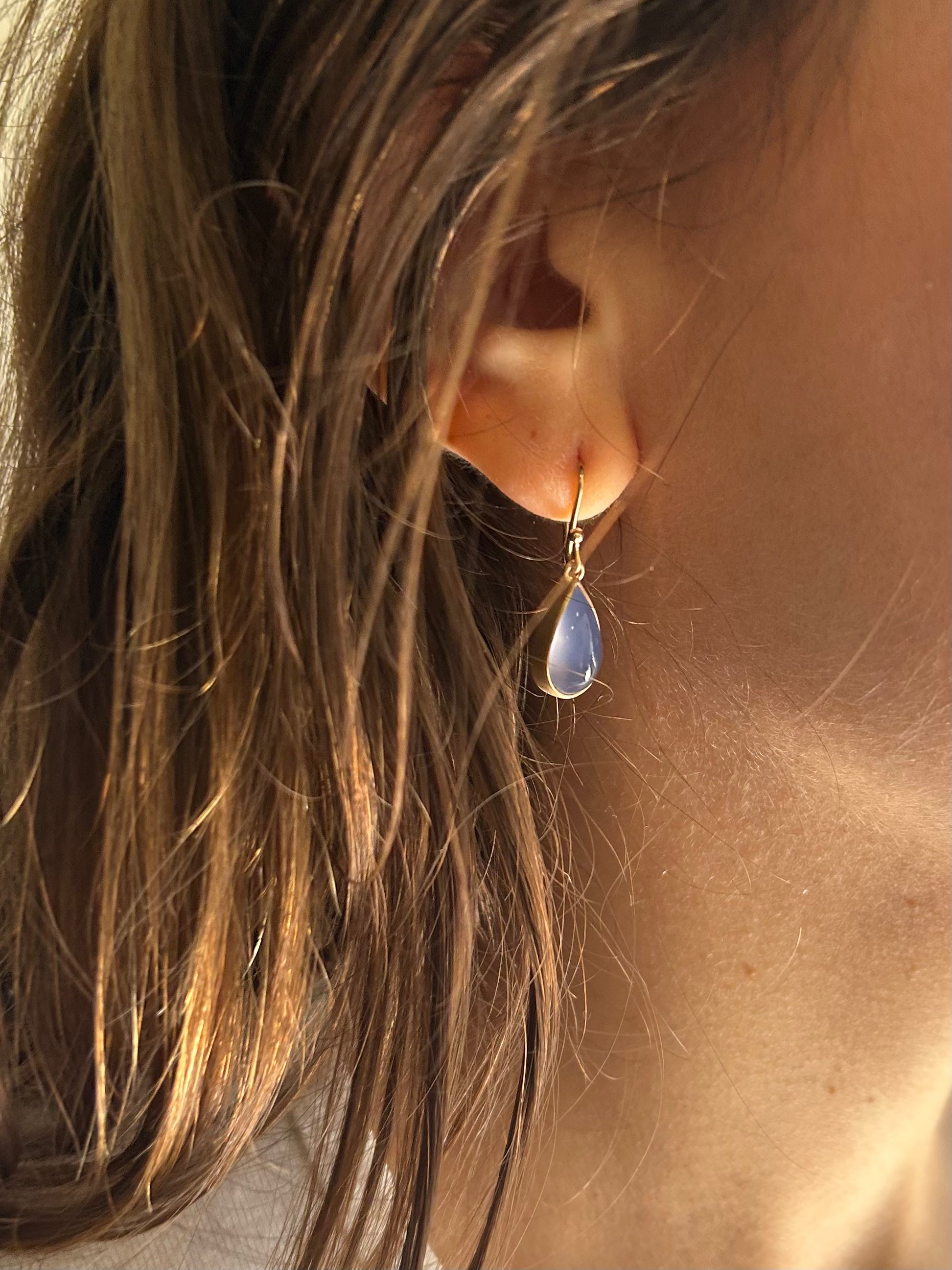 Namibia Blue Chalcedony and Gold Teardrop Earrings