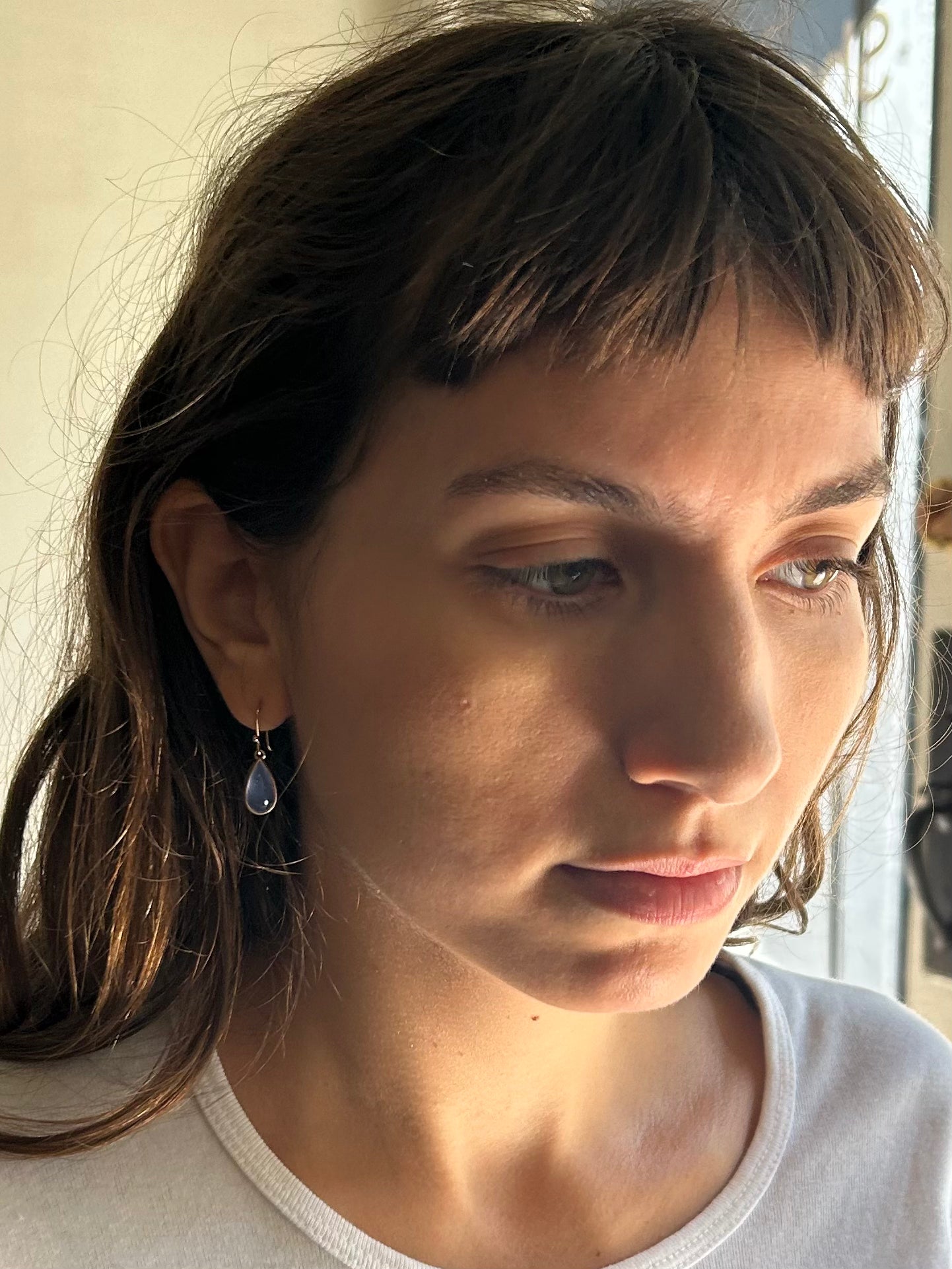 Namibia Blue Chalcedony and Gold Teardrop Earrings