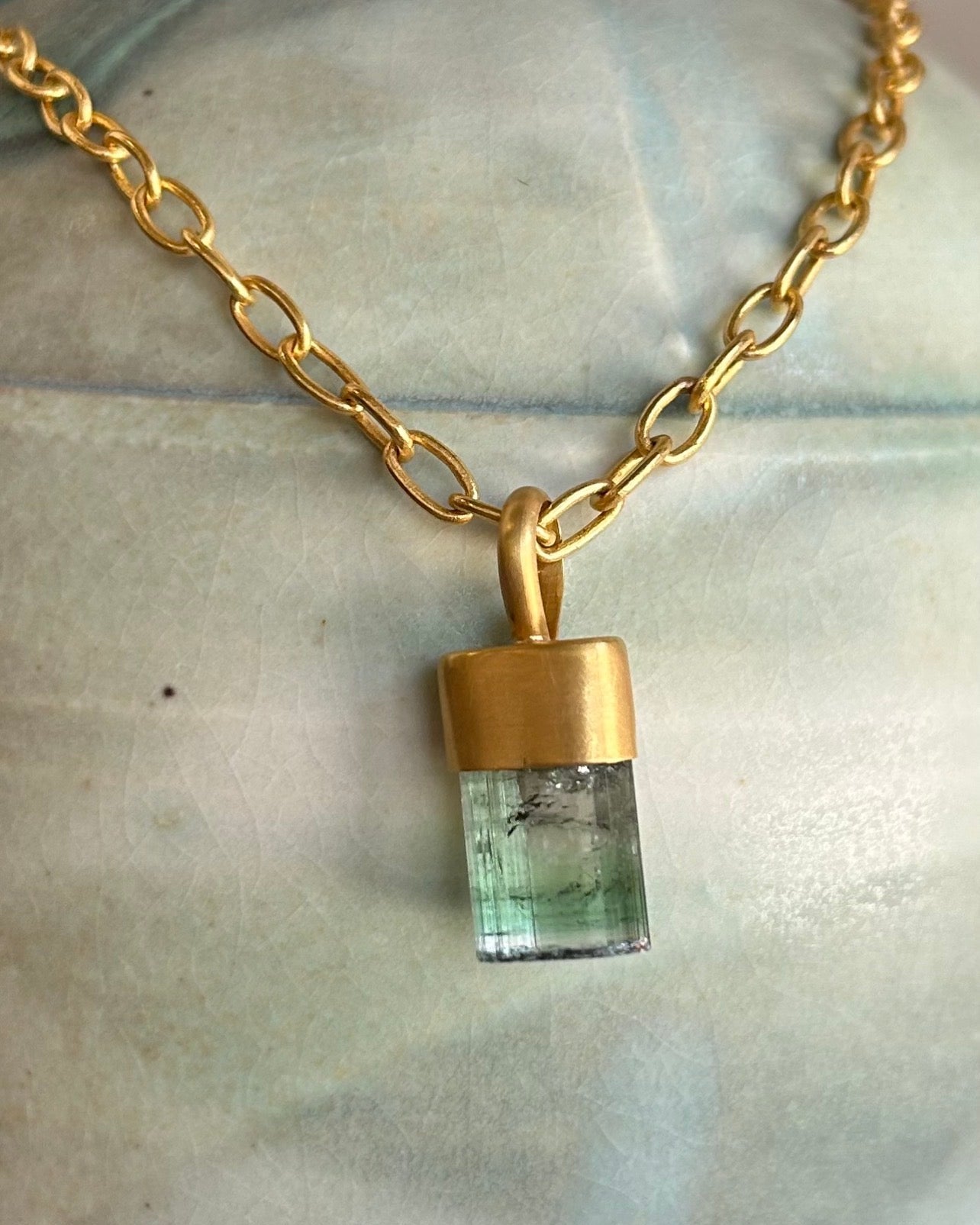 "Mother Lode III" Gold and Bi-Color Tourmaline Crystal Pendant