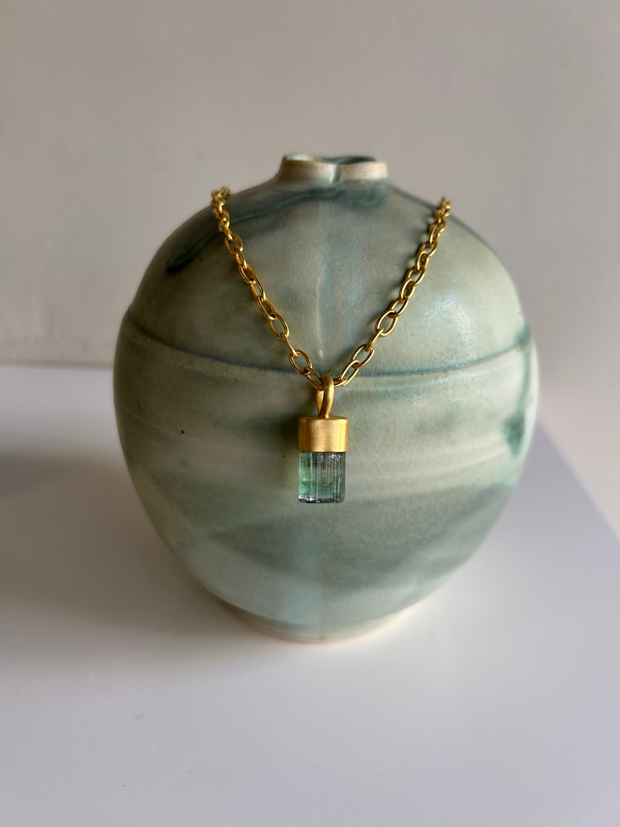 "Mother Lode III" Gold and Bi-Color Tourmaline Crystal Pendant
