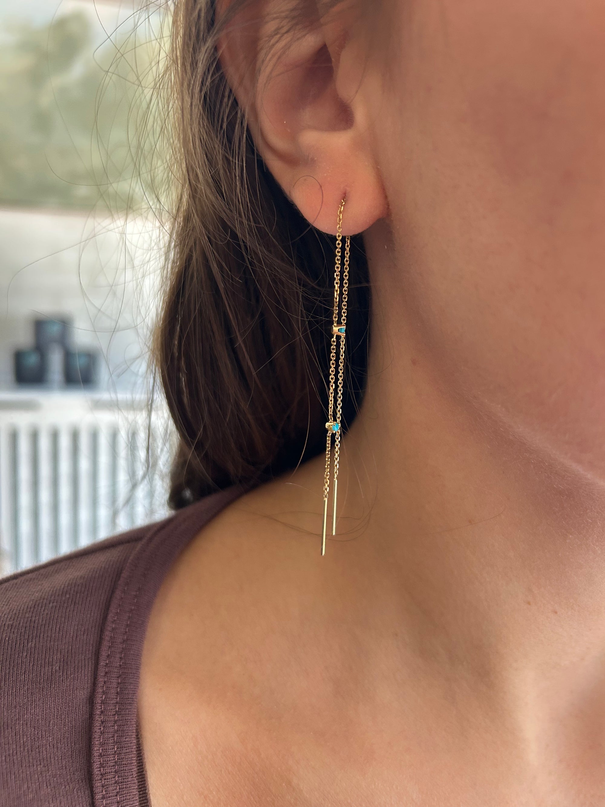 “Lineage” Gold and Turquoise Thread Earrings