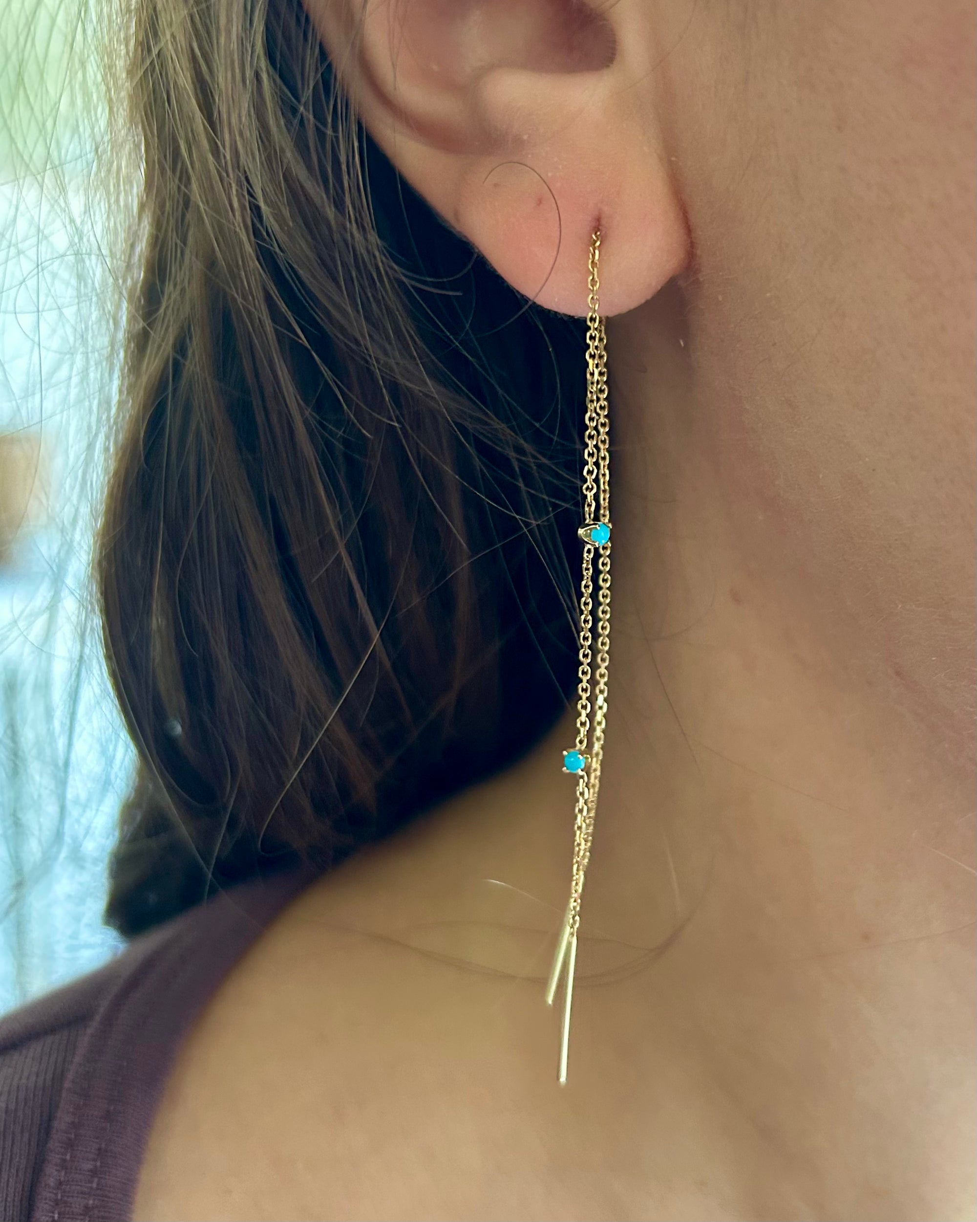 “Lineage” Gold and Turquoise Thread Earrings