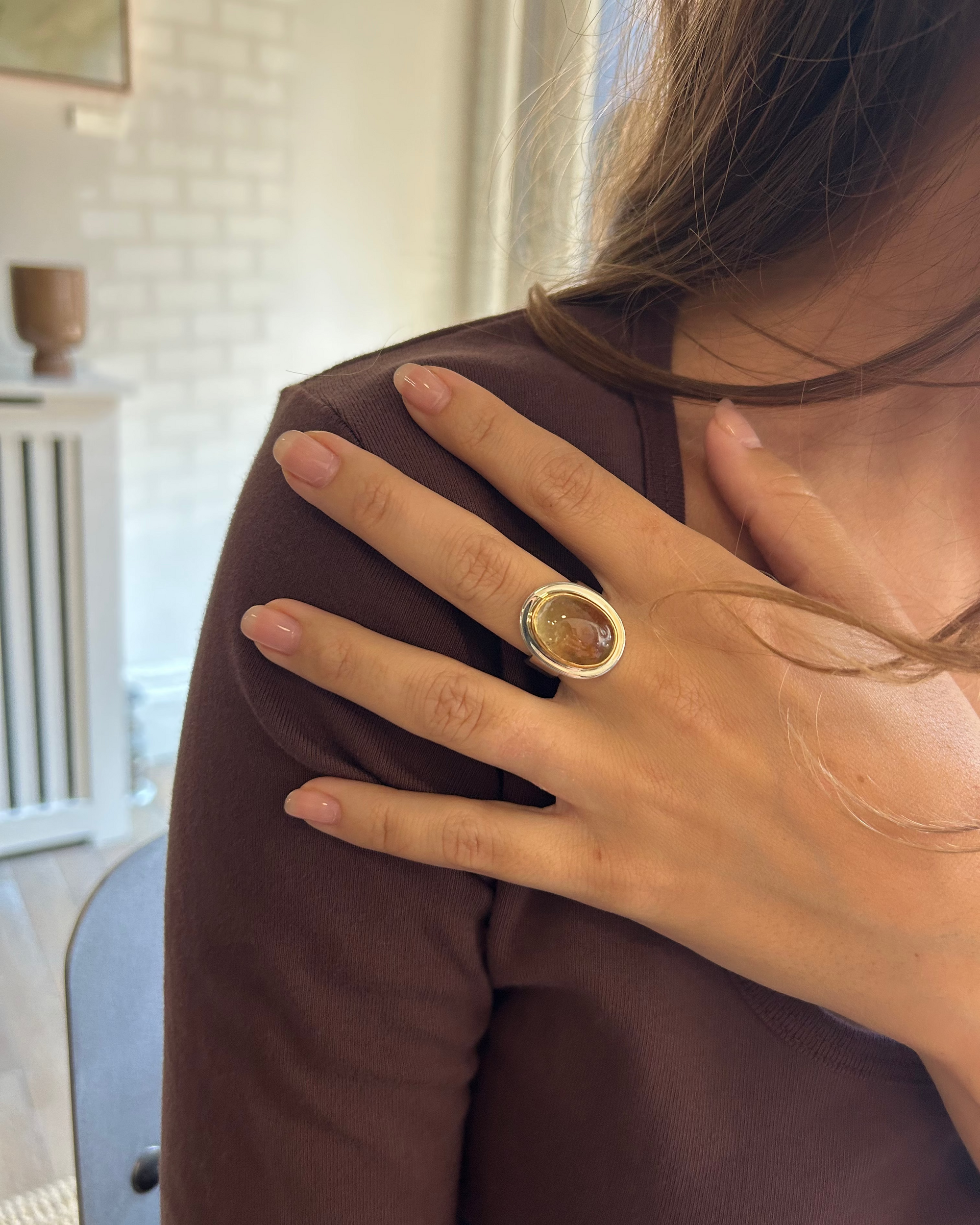 Peach-Gold Tourmaline Ring with 22k Gold & Sterling Silver