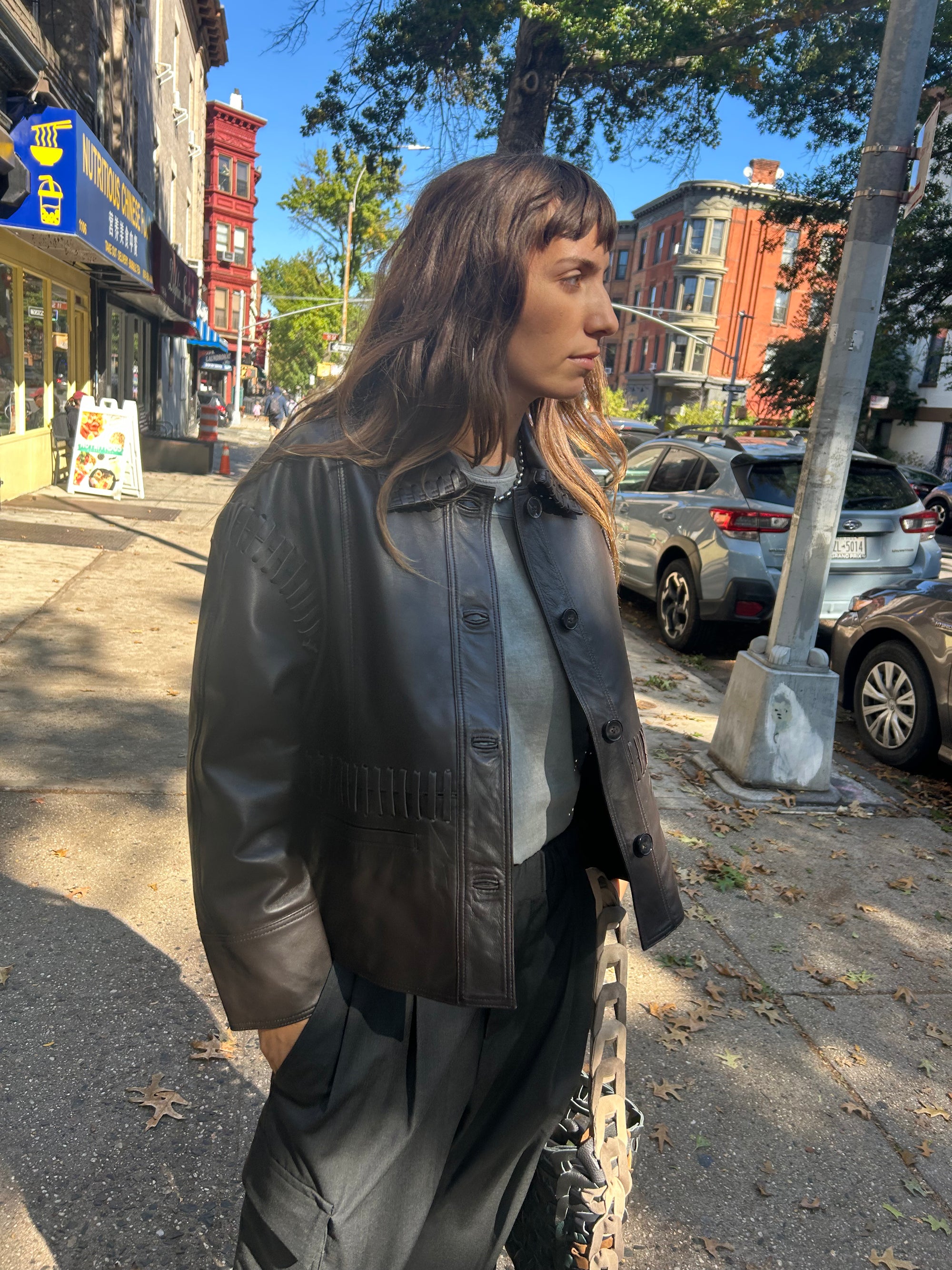 Olivia Leather Jacket in Brown