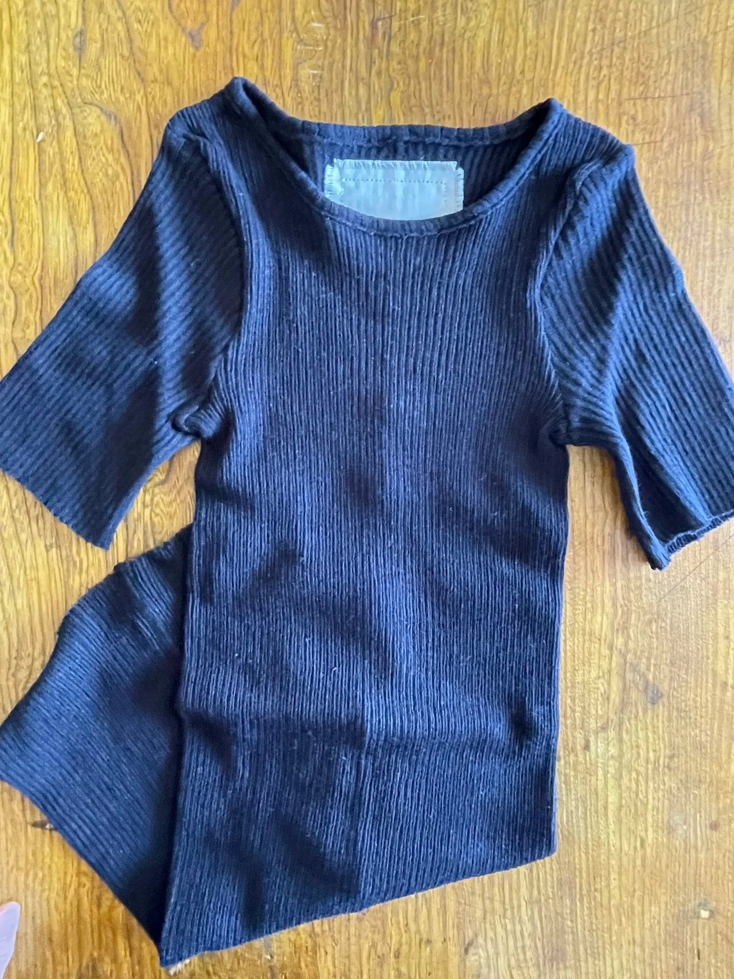 Gauze Rib Tube Short Sleeve in Black