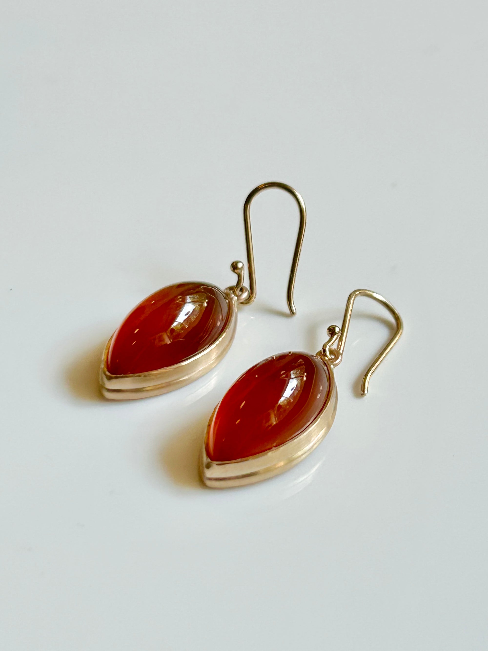 Honey Chalcedony and Gold Eye Earrings