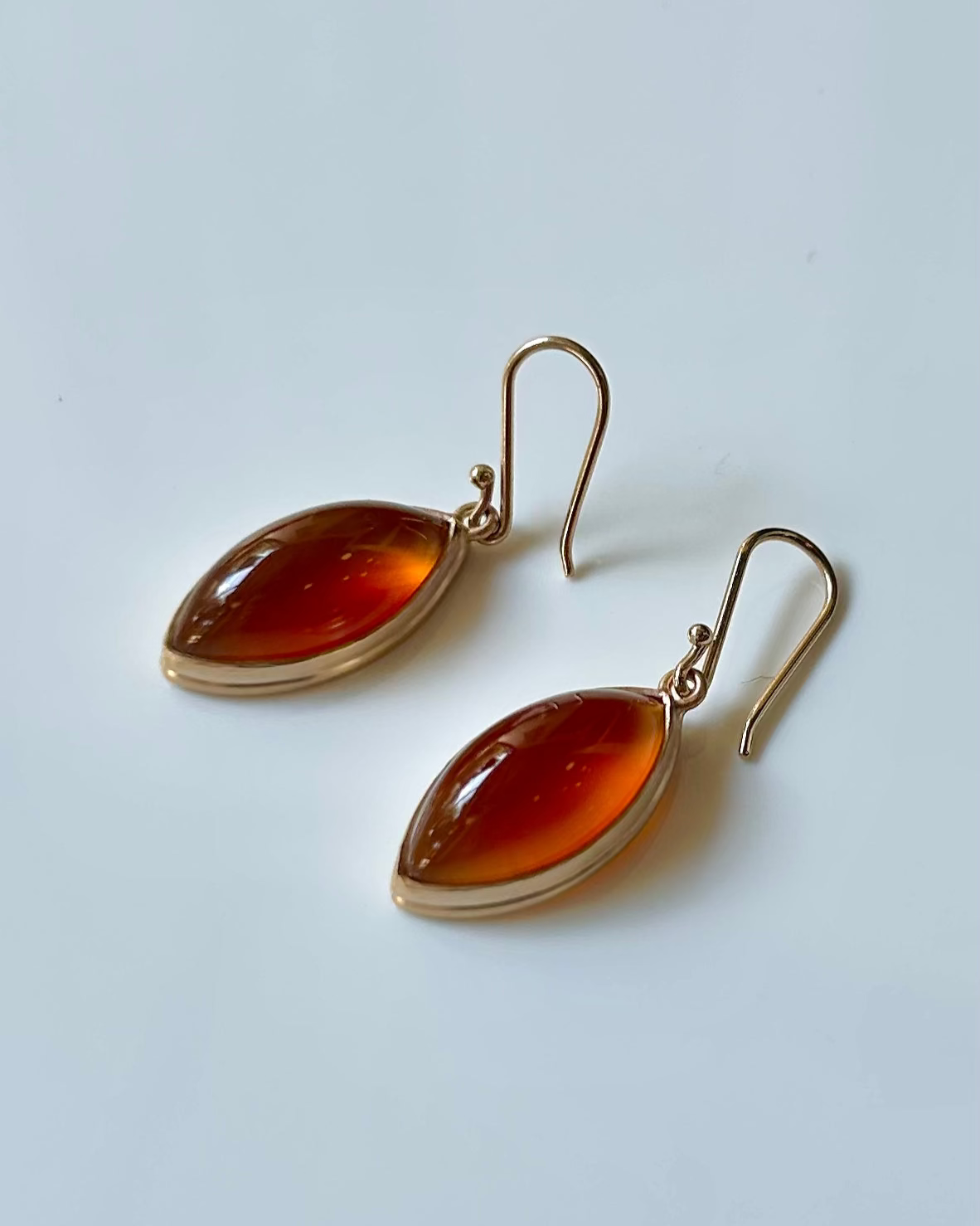 Honey Chalcedony and Gold Eye Earrings