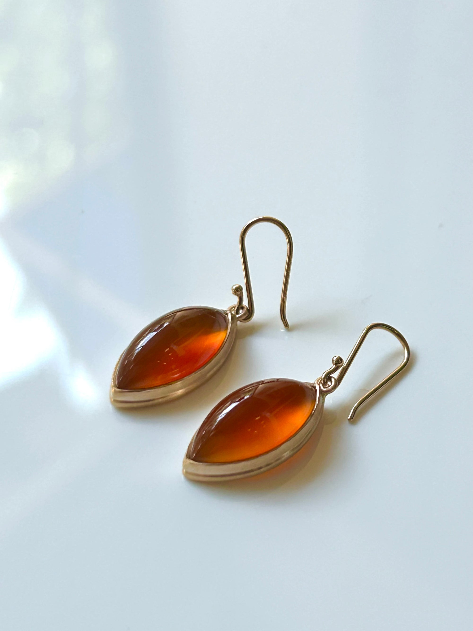 Honey Chalcedony and Gold Eye Earrings