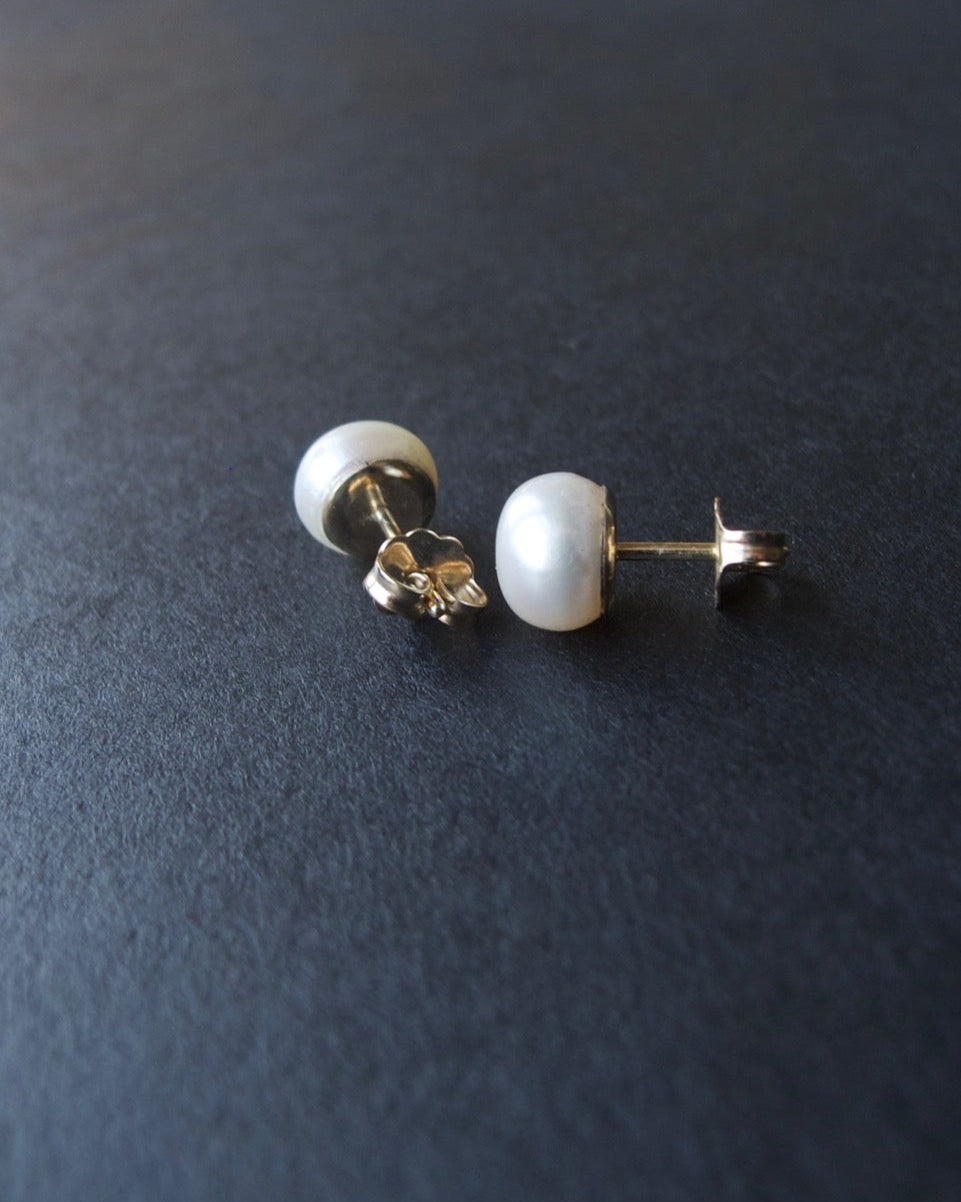 White Pearl and Gold Button Studs