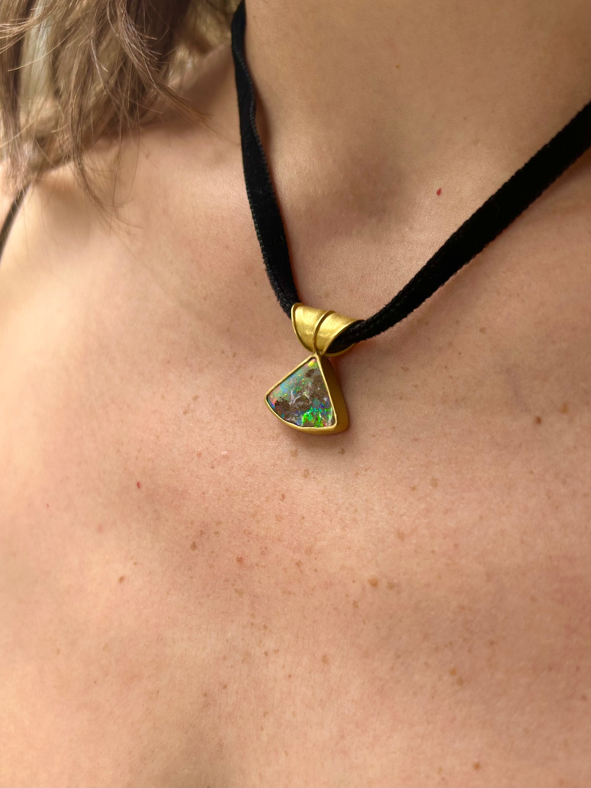 "Yesterday at Dawn Too" Gold and Australian Boulder Opal Pendant