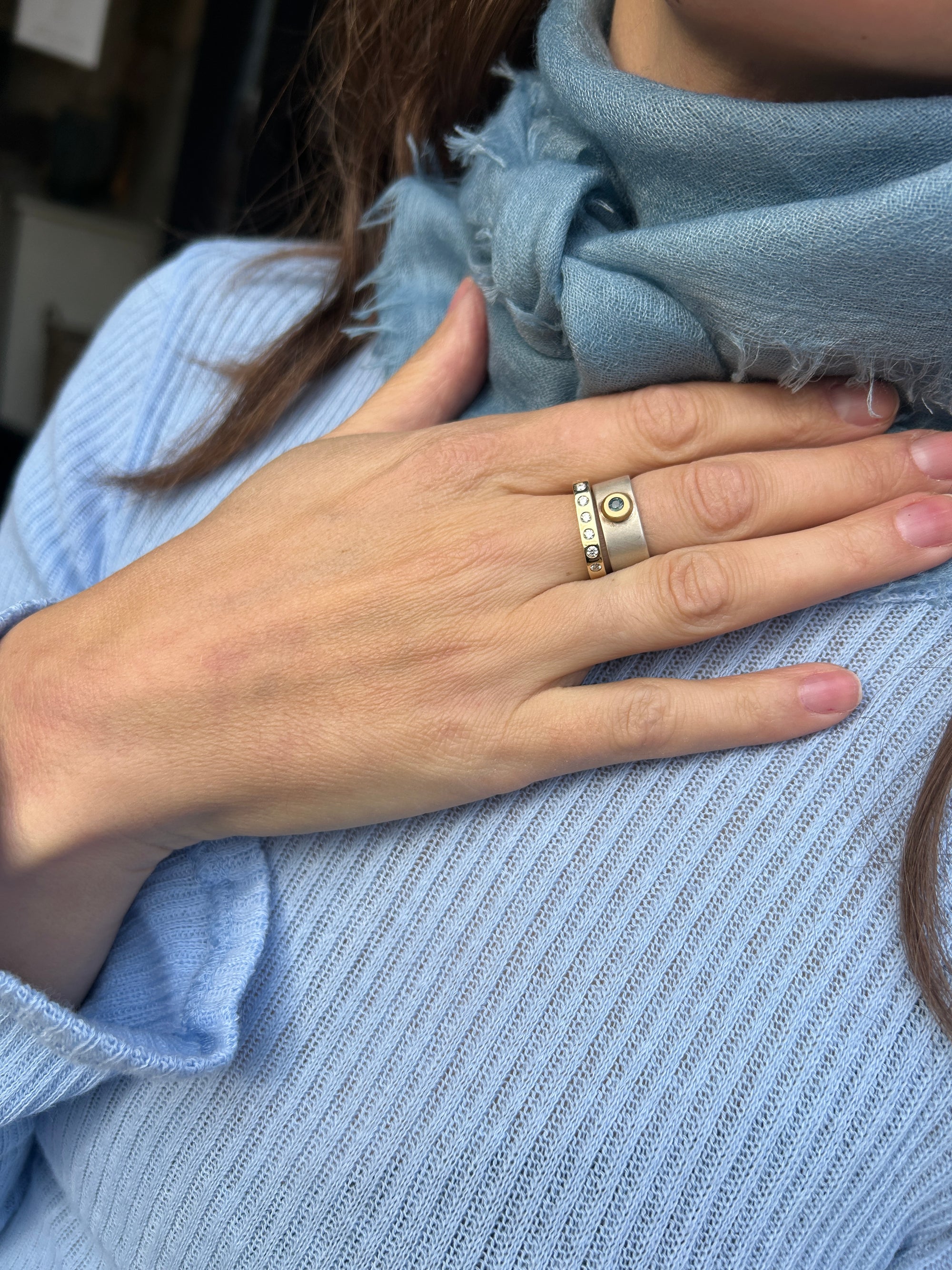 Teal Sapphire, 22k Gold & Sterling Silver Ring