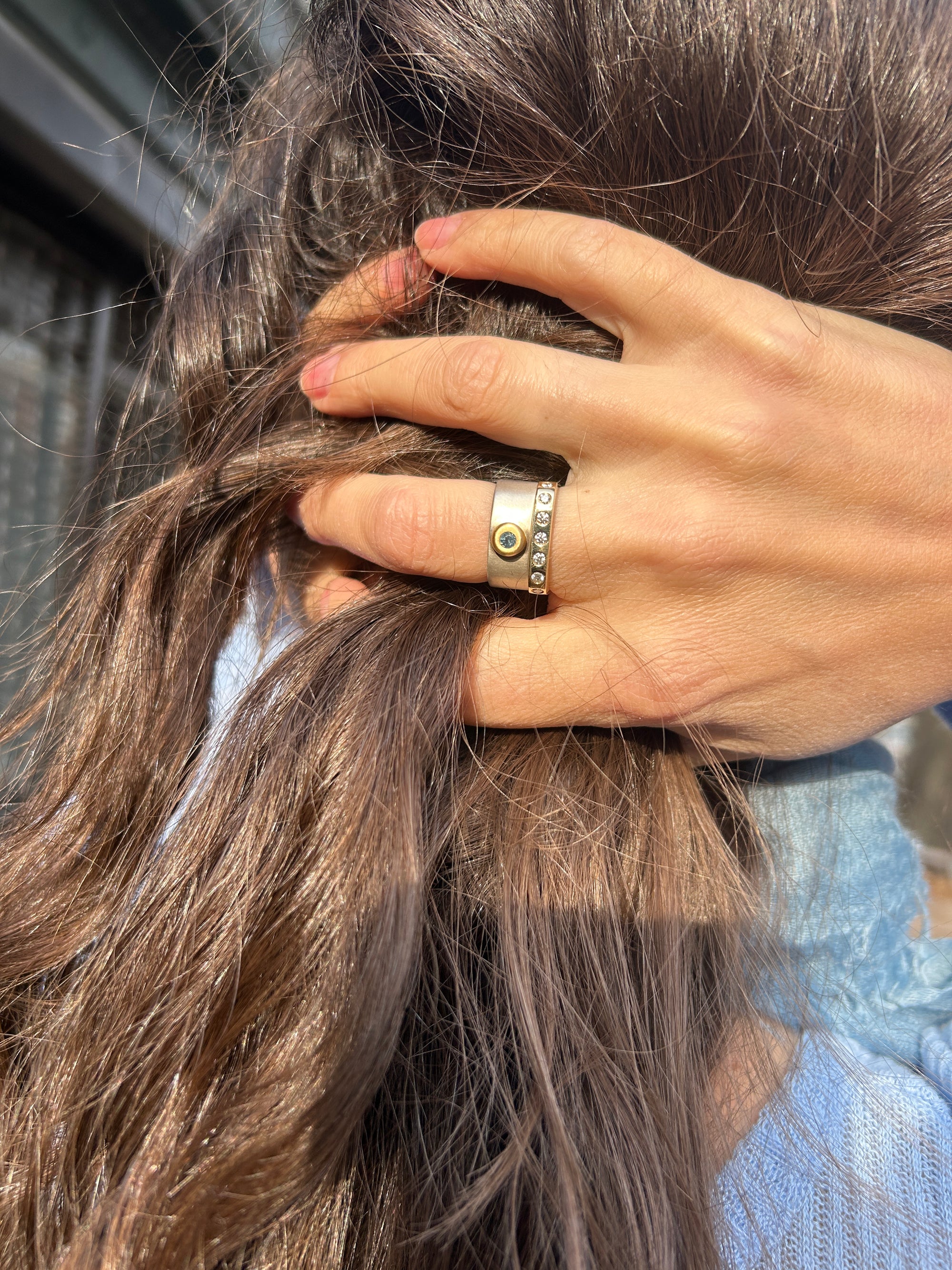 Teal Sapphire, 22k Gold & Sterling Silver Ring