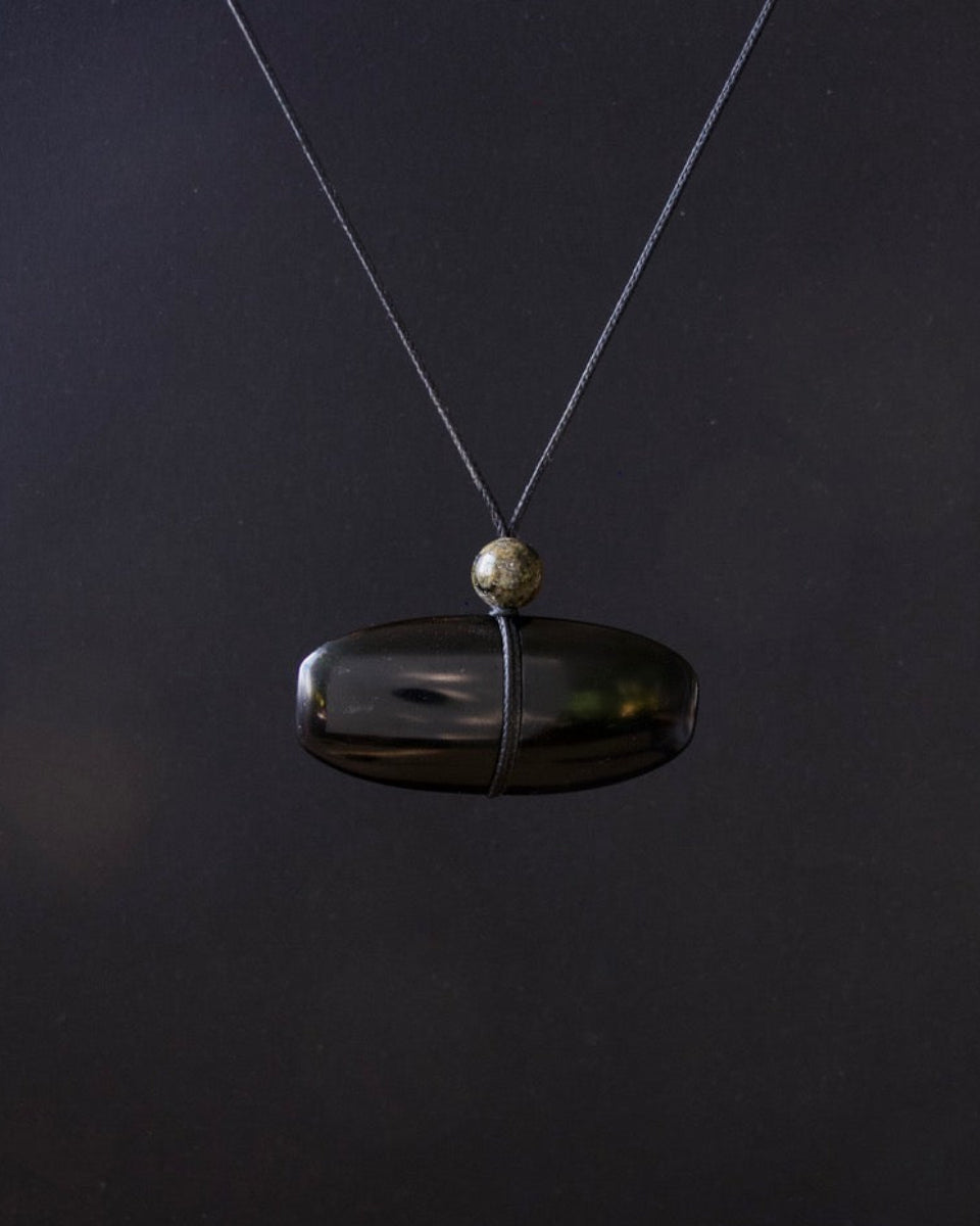 Hand Carved Black Horn and Garnet Necklace