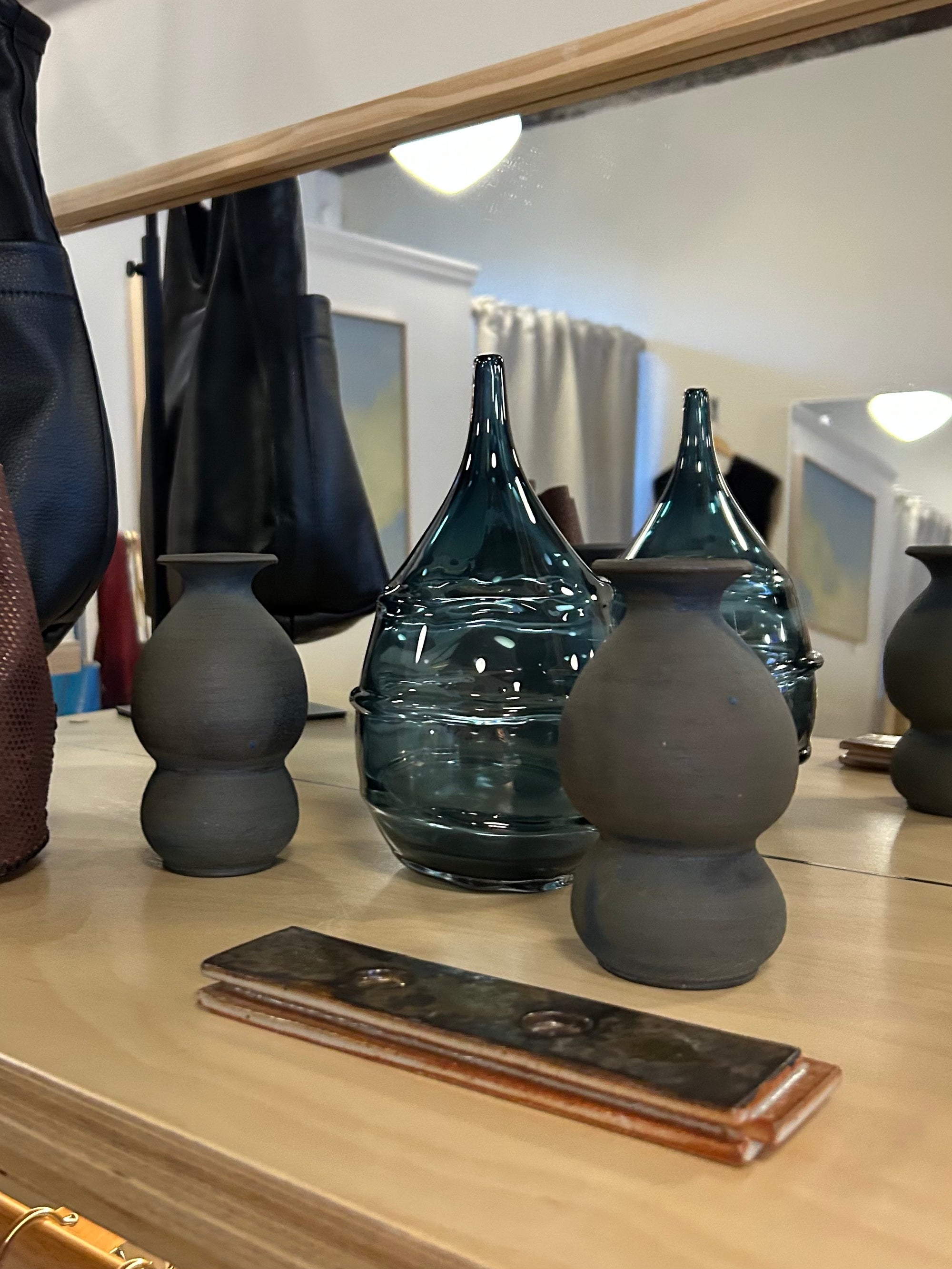 Textured Tear Drop Vase in Steel Blue