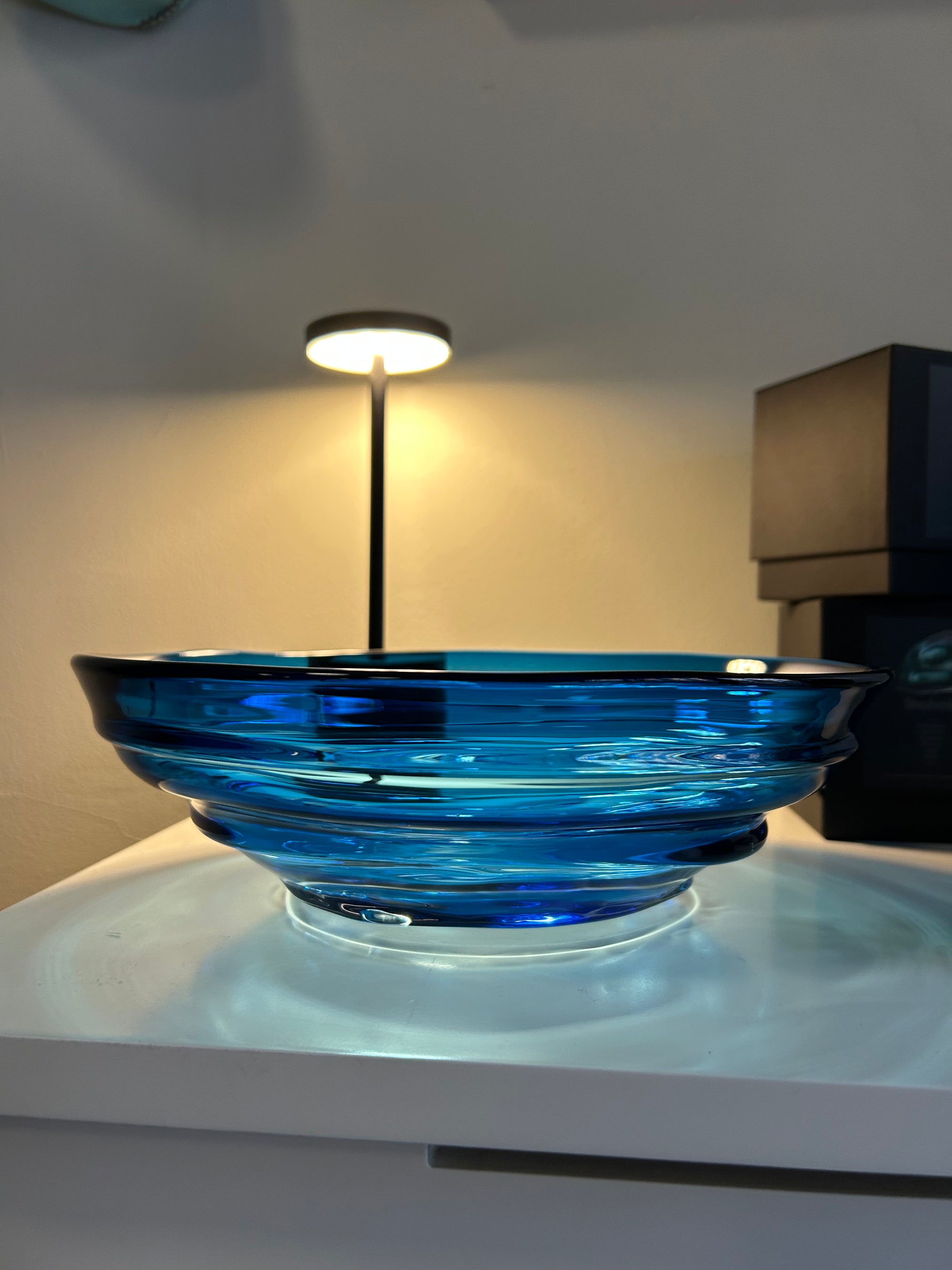 Textured Glass Bowl in Aquamarine