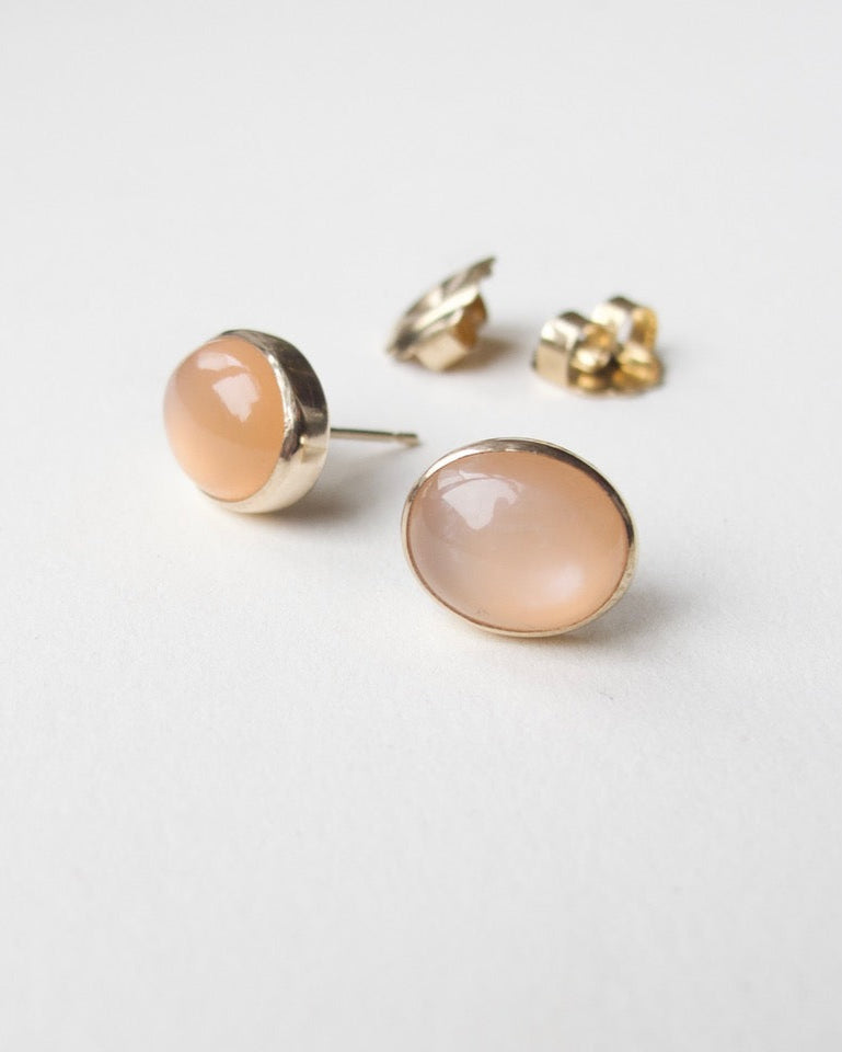 Pink Moonstone and Gold Studs