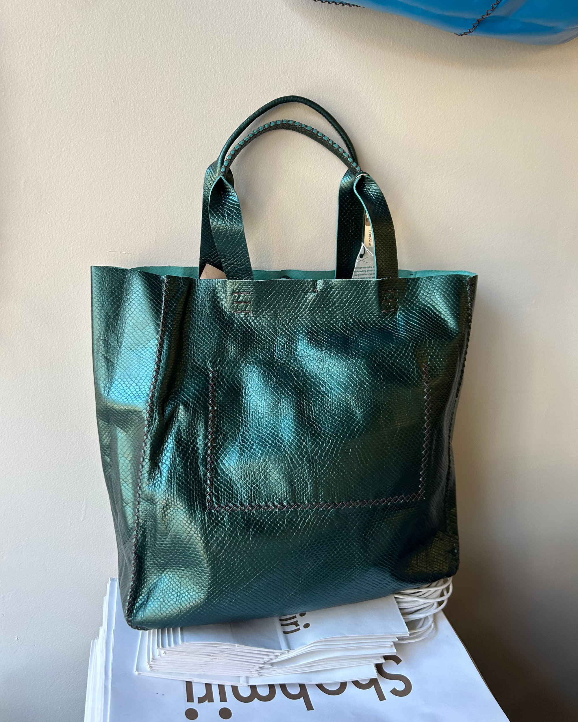 Ipanema Tote in Metallic Teal Leather