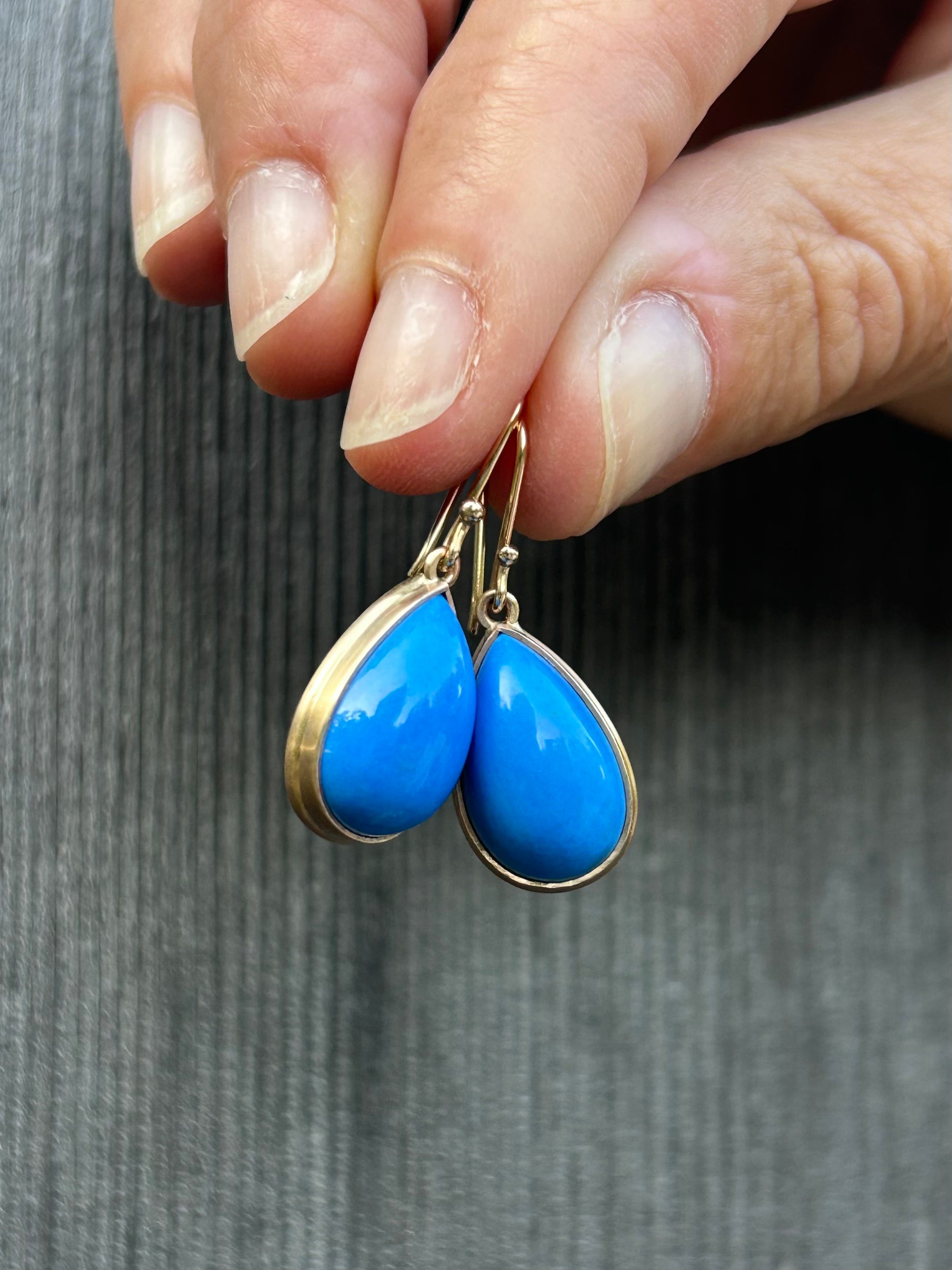 Ceruleite and Gold Teardrop Earrings