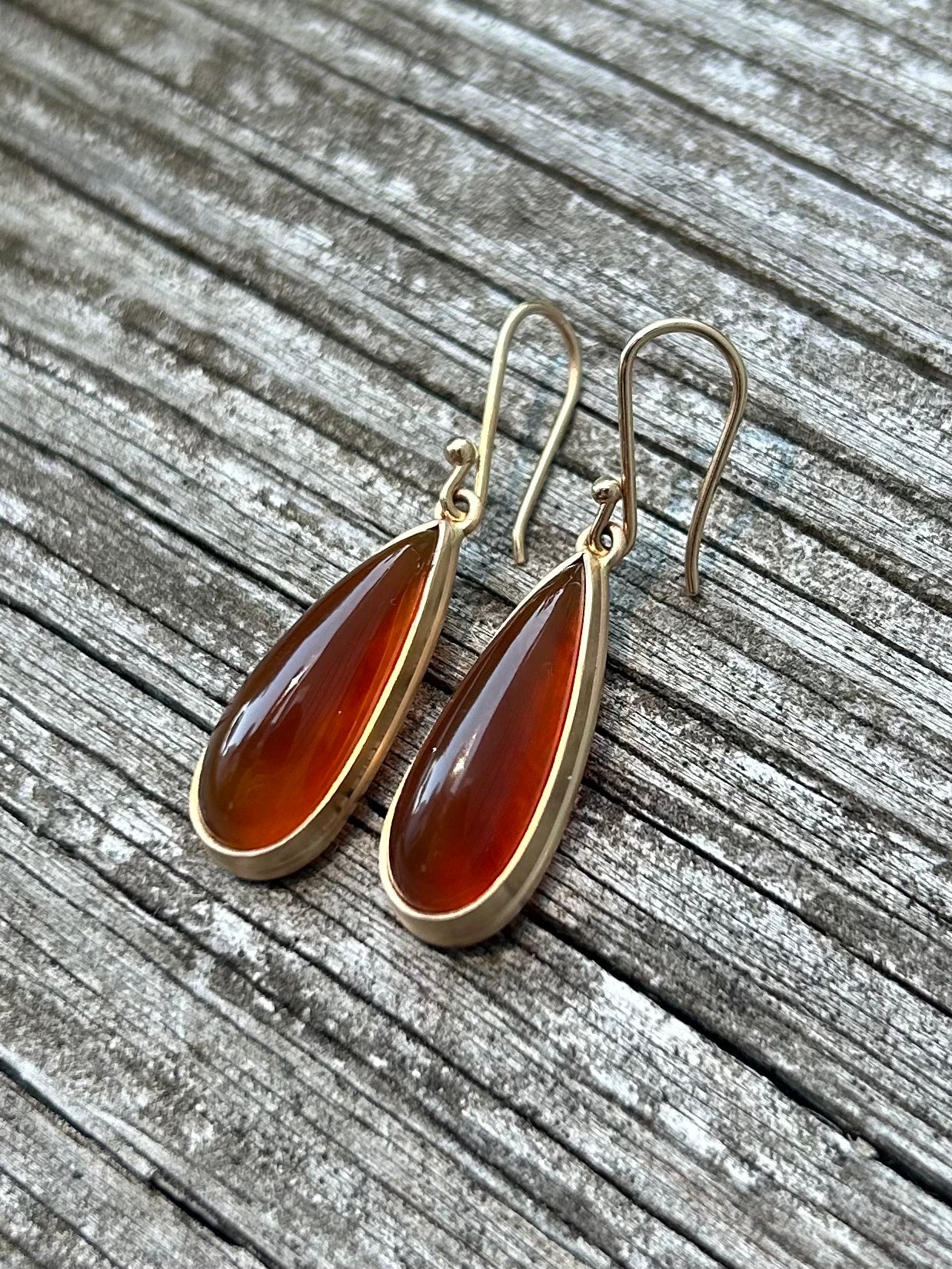 Honey Chalcedony and Gold Teardrop Earrings