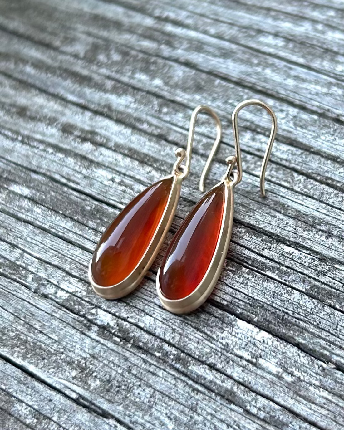 Honey Chalcedony and Gold Teardrop Earrings