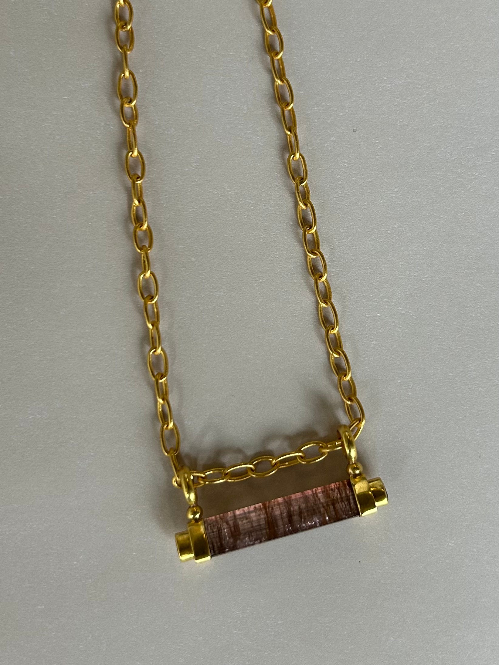 "Mantle Beam IV" Gold, Tourmaline Crystal and Ruby Pendant