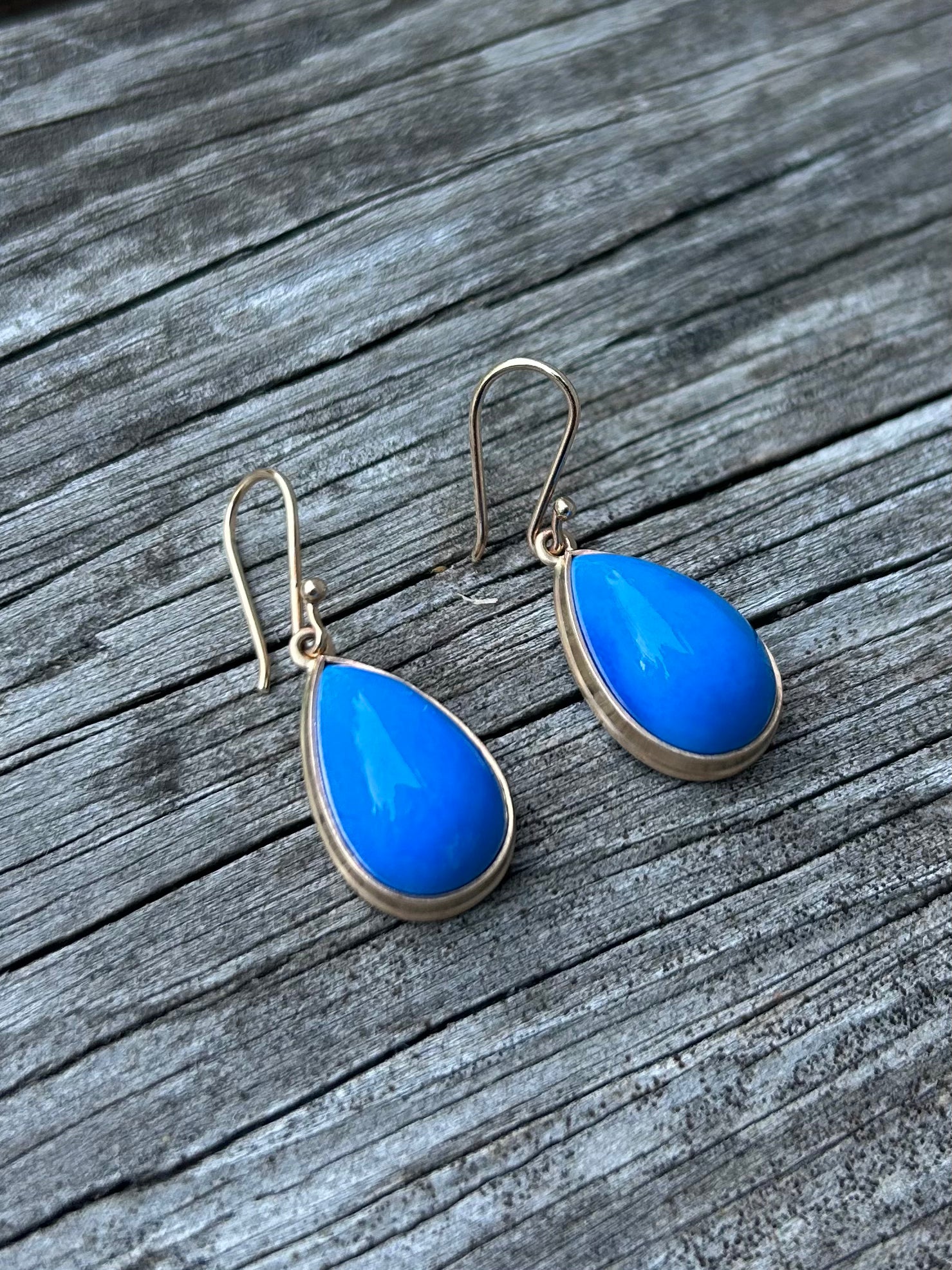 Ceruleite and Gold Teardrop Earrings