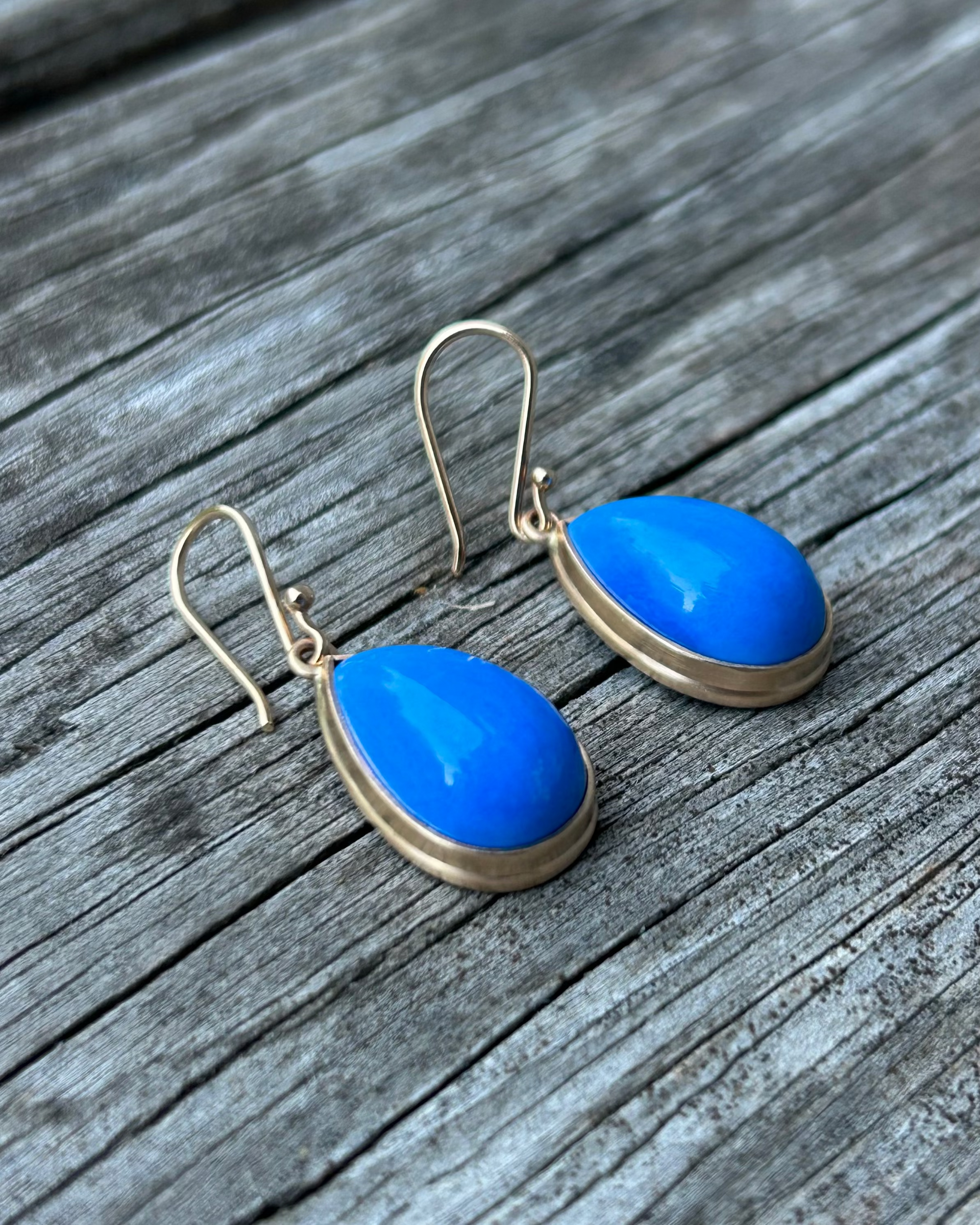 Ceruleite and Gold Teardrop Earrings