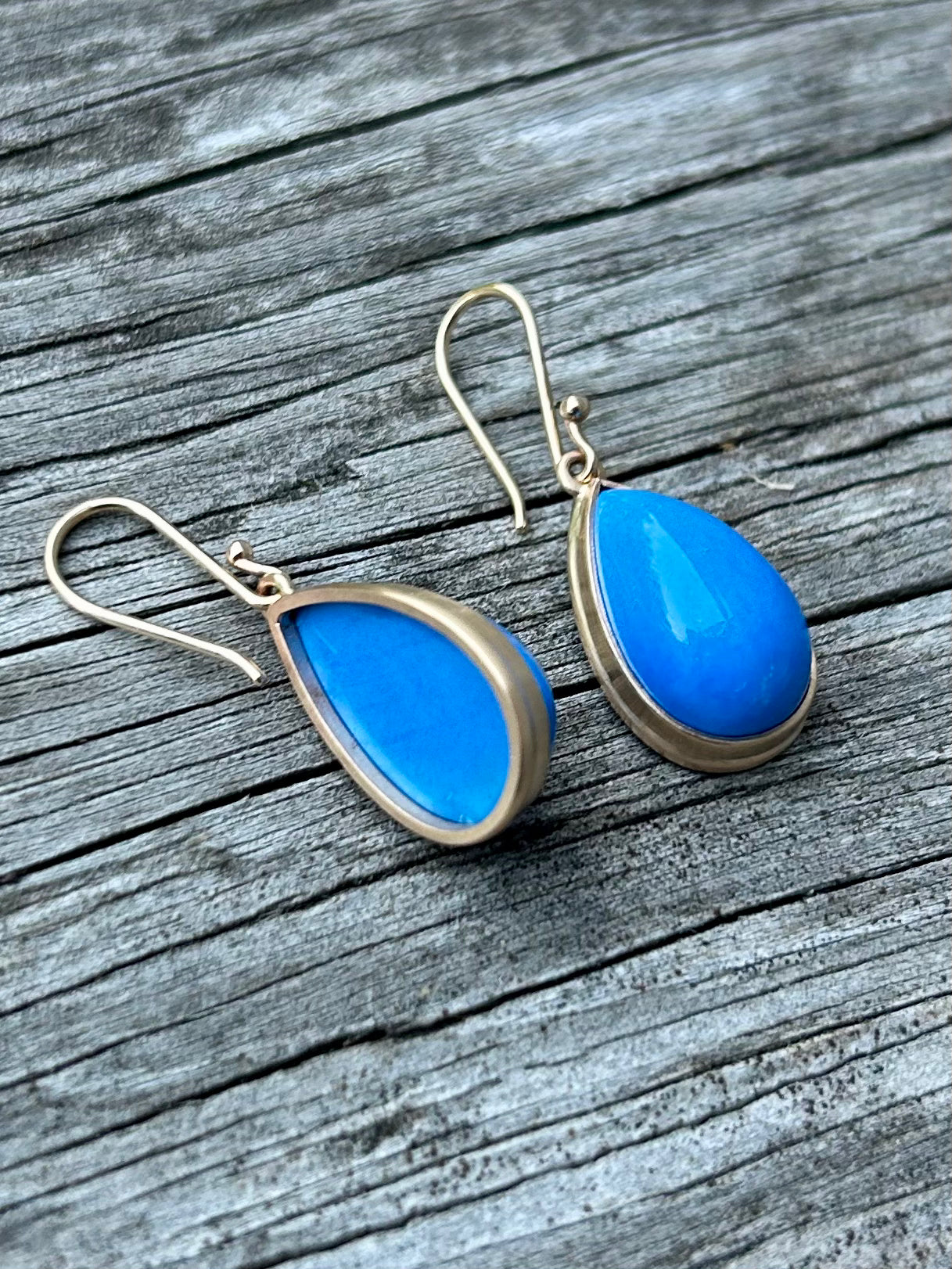 Ceruleite and Gold Teardrop Earrings