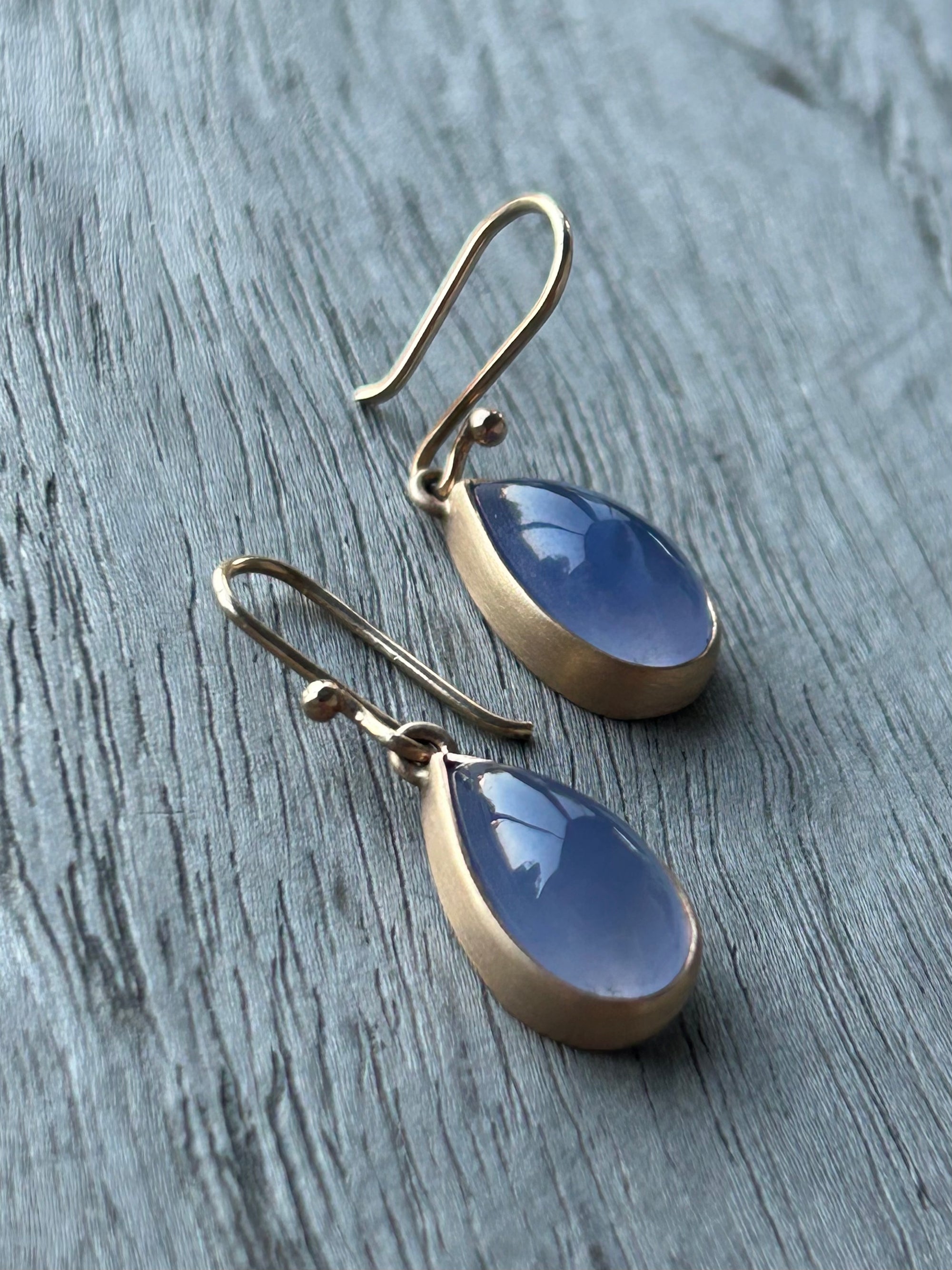 Namibia Blue Chalcedony and Gold Teardrop Earrings
