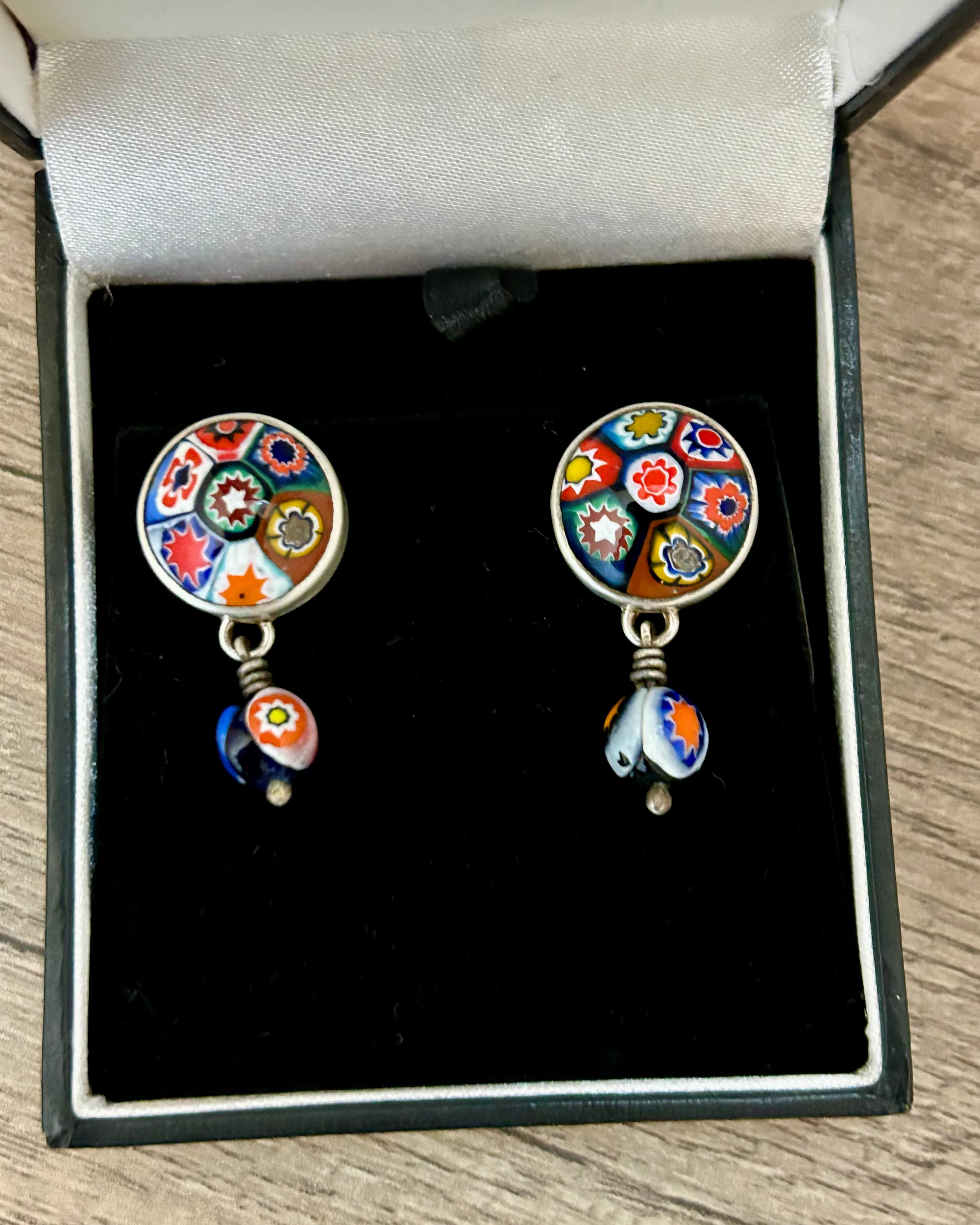 “Mina’s Van, circa 1970” Fine Silver and Vintage Murano Glass Earrings