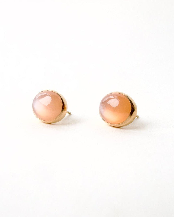 Pink Moonstone and Gold Studs