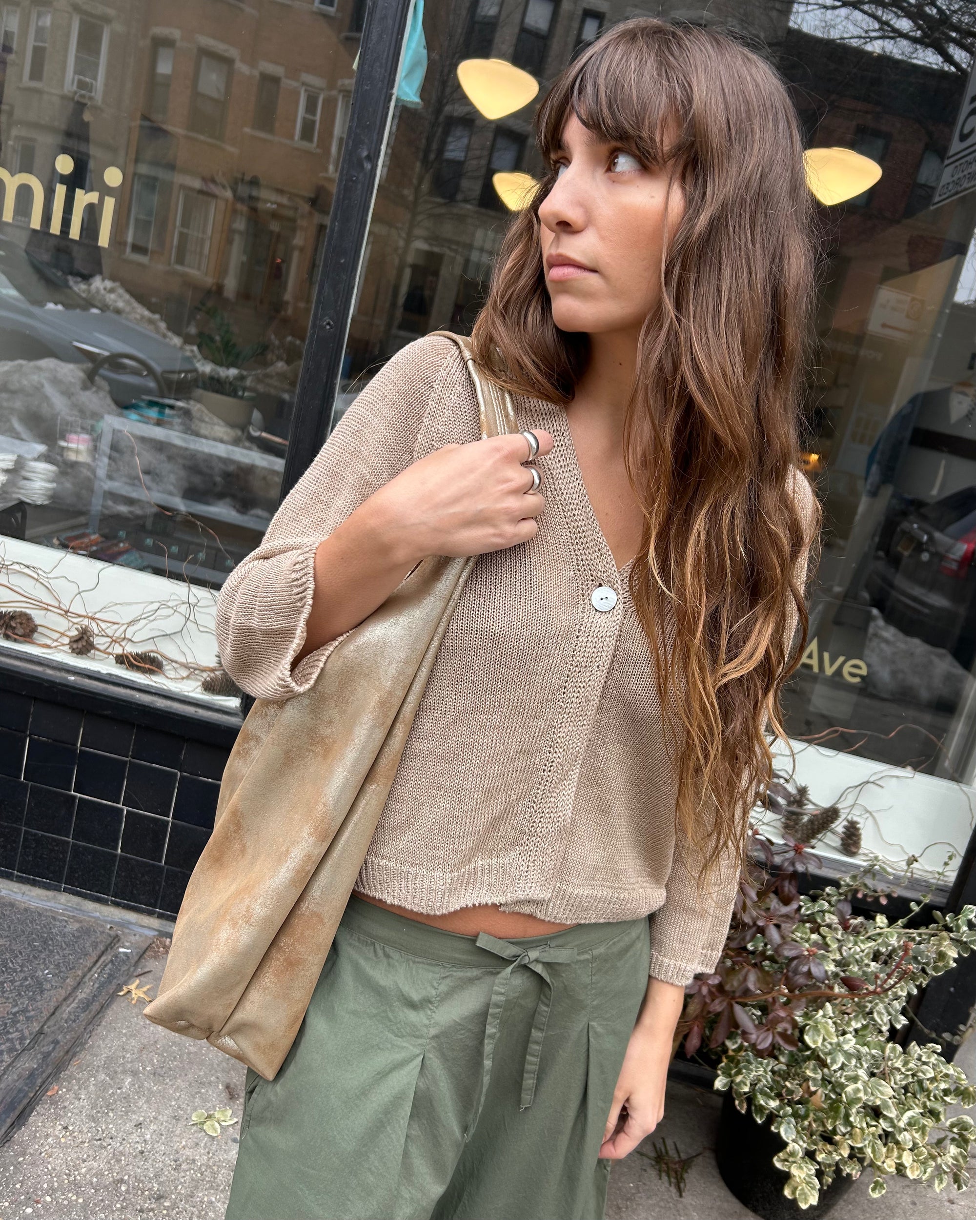 Linen Knit Cardigan in Beige