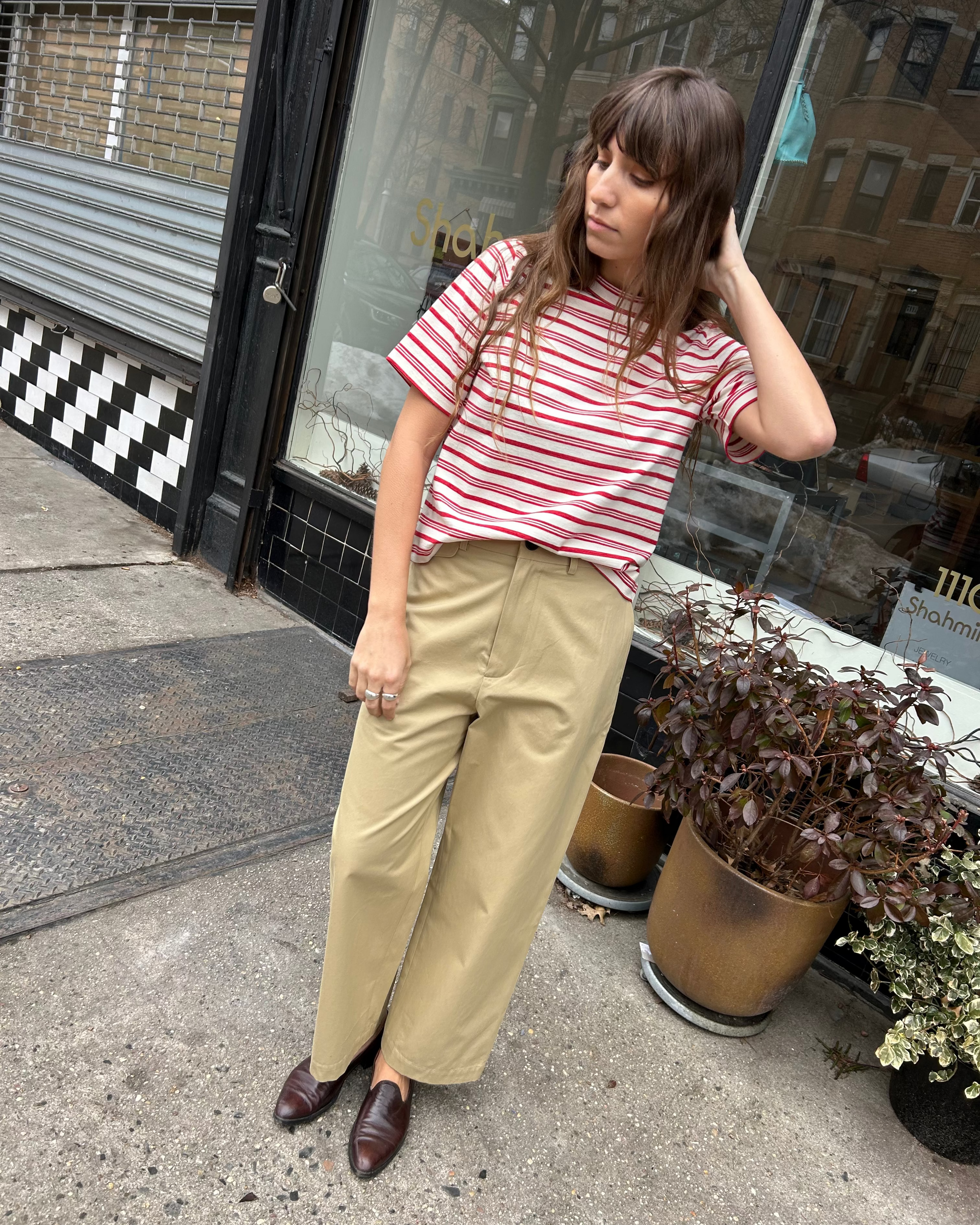 Jayne Vintage Stripe Shirt in Ecru & Red