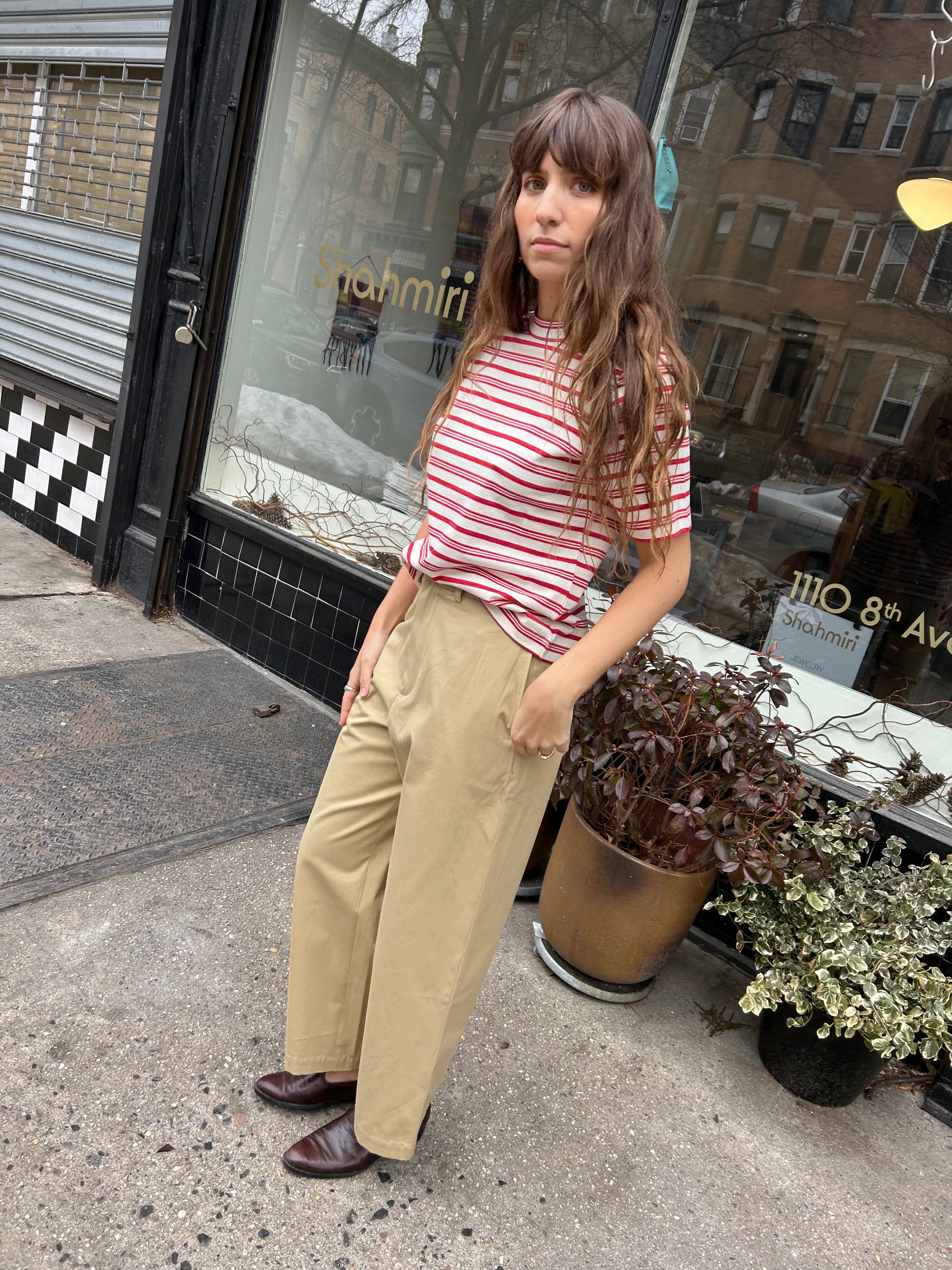 Jayne Vintage Stripe Shirt in Ecru & Red