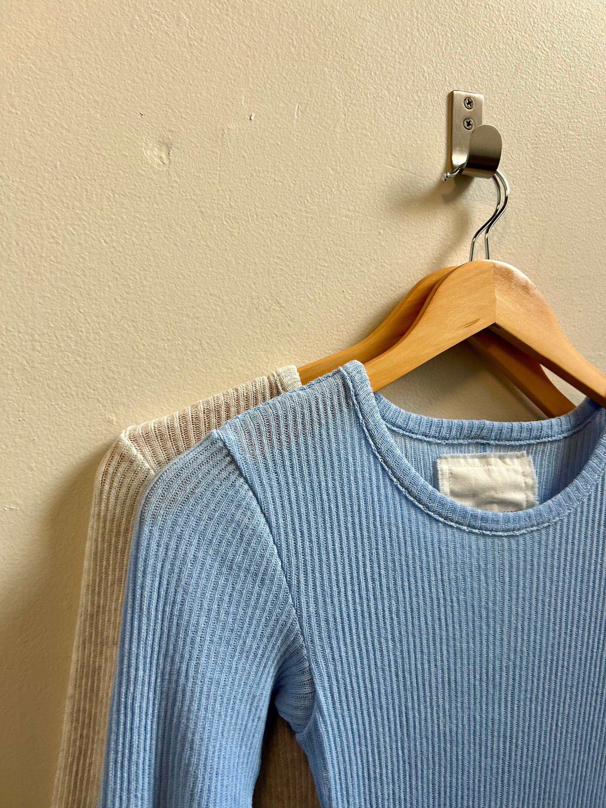 Cotton Gauze Rib Long Sleeve in Light Blue