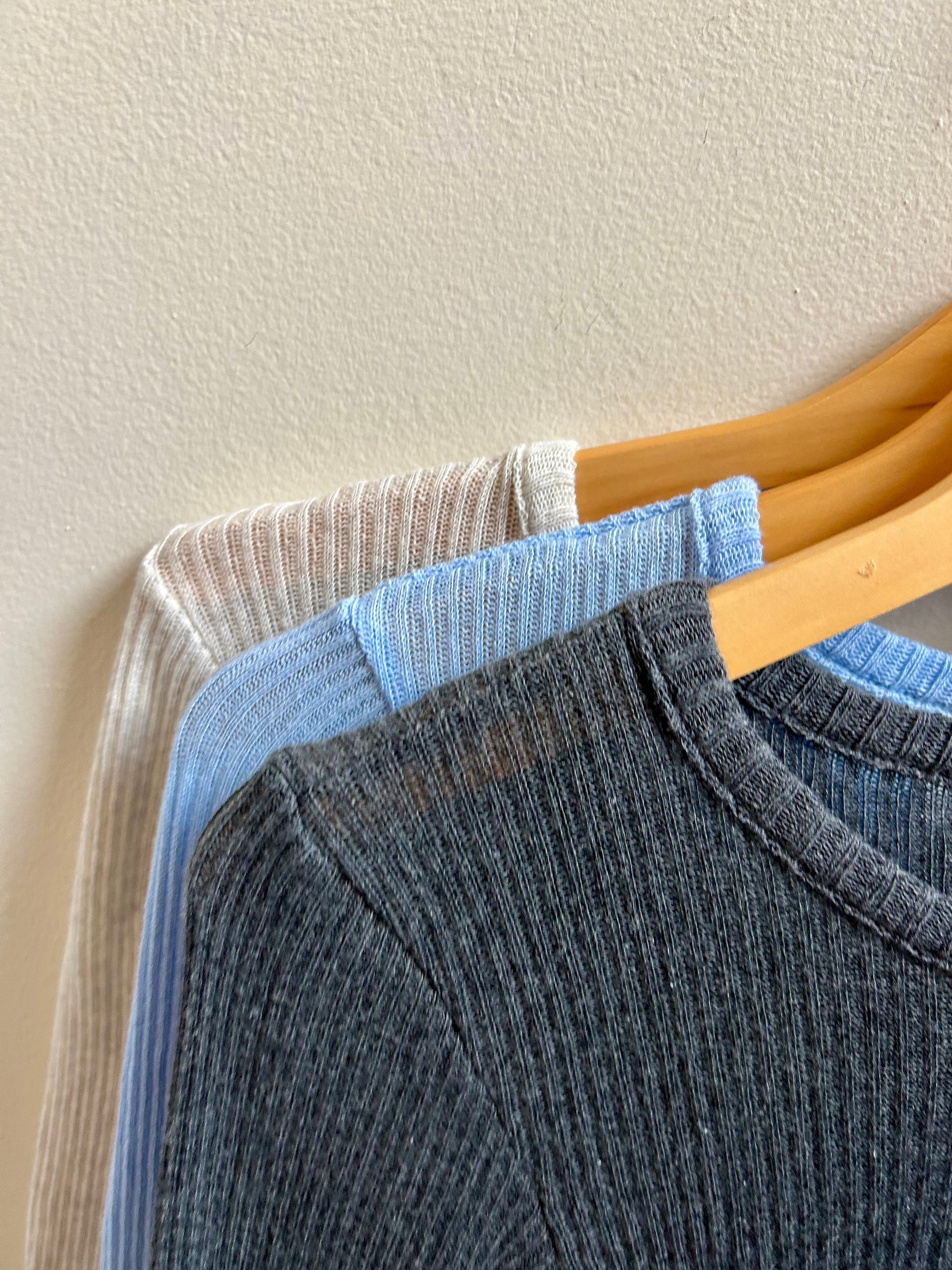 Cotton Gauze Rib Long Sleeve in Light Blue