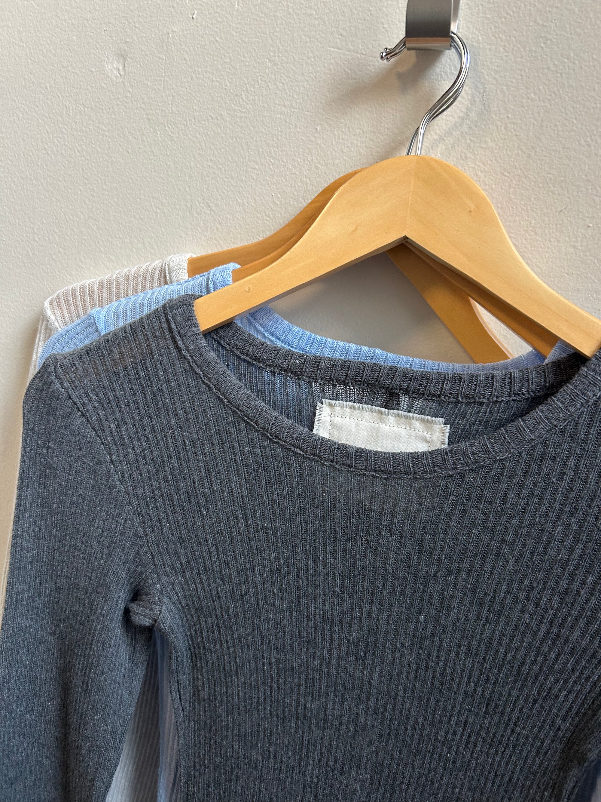 Cotton Gauze Rib Long Sleeve in Charcoal