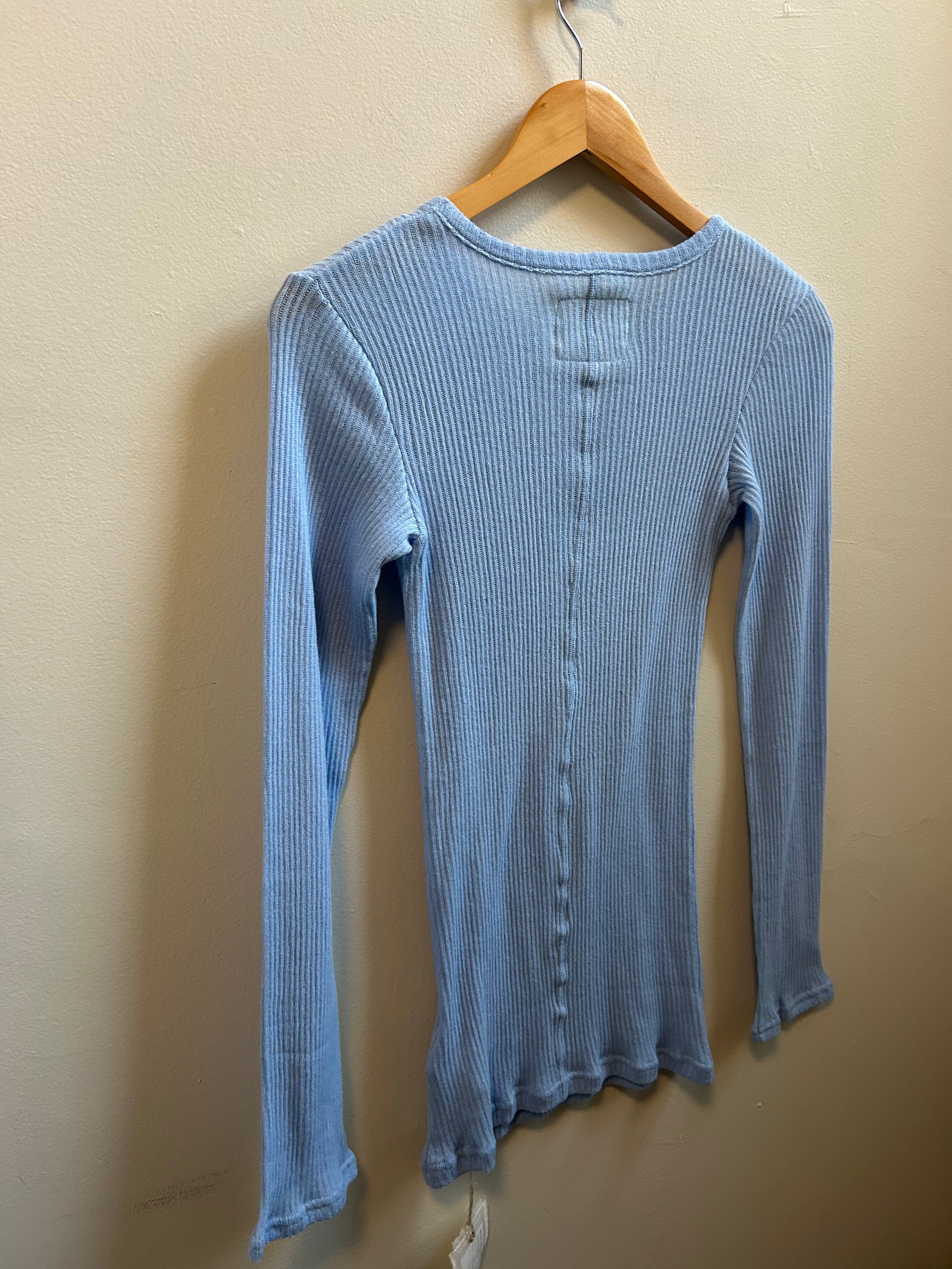 Cotton Gauze Rib Long Sleeve in Light Blue