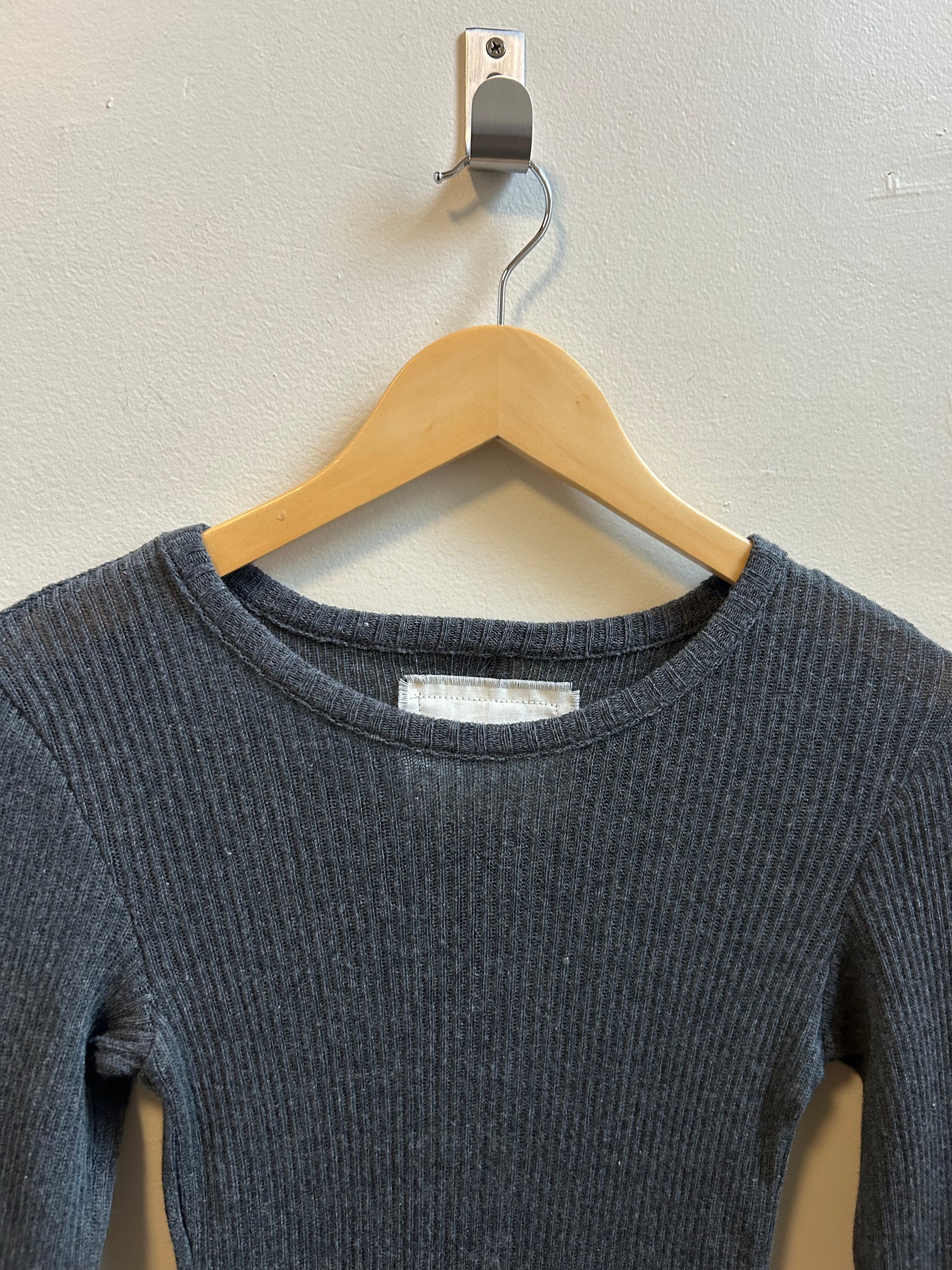 Cotton Gauze Rib Long Sleeve in Charcoal