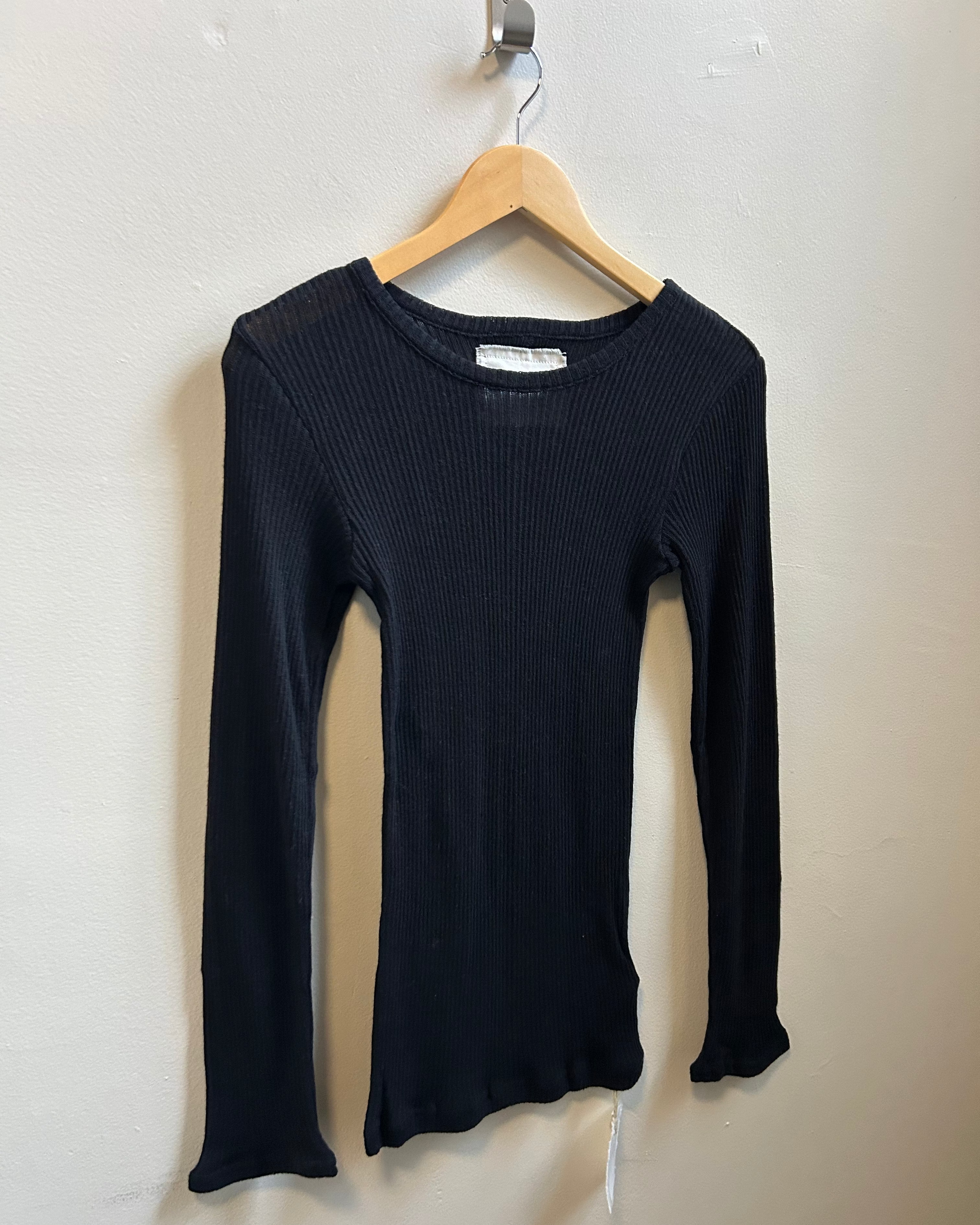 Cotton Gauze Rib Long Sleeve in Black