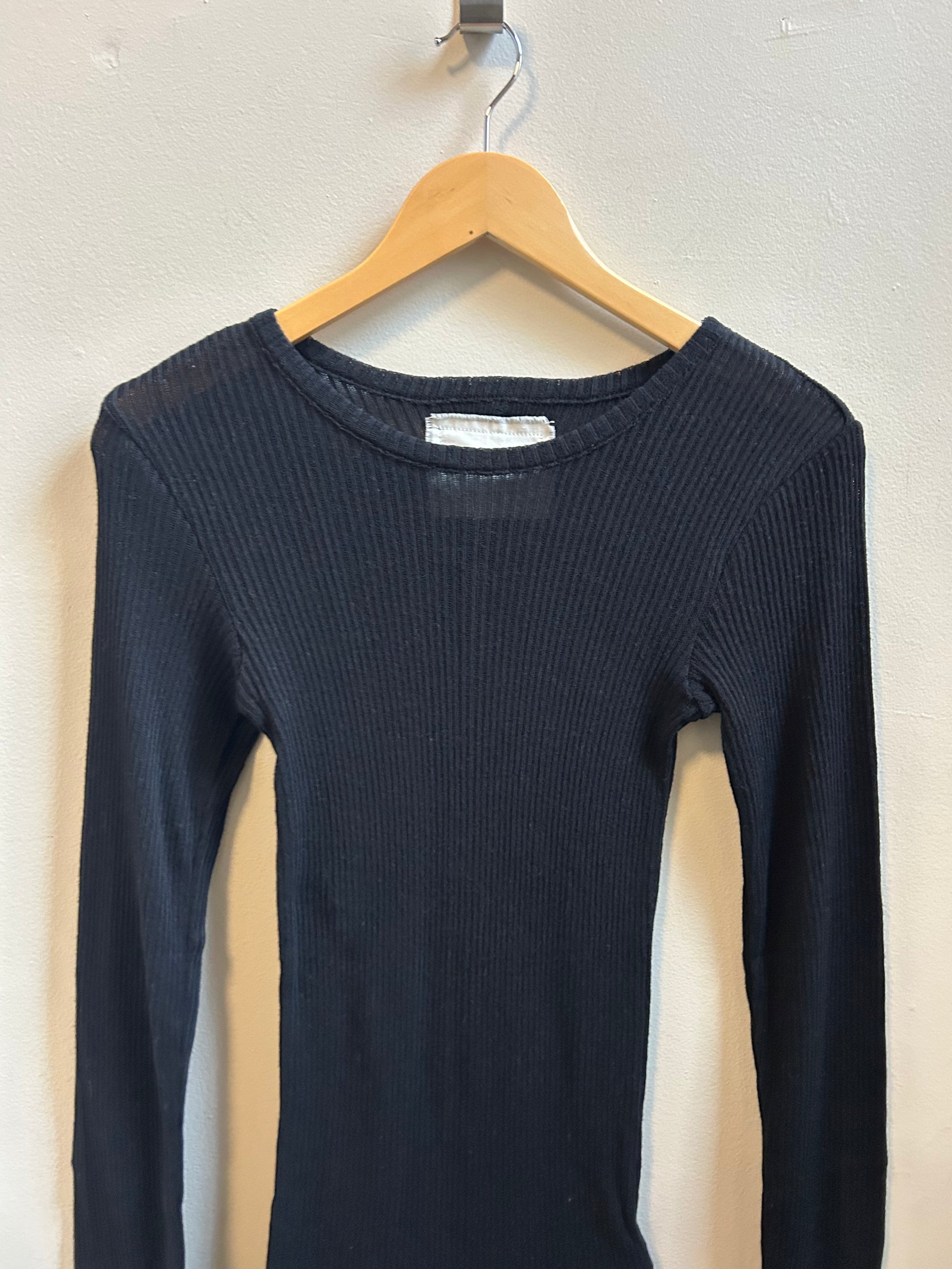 Cotton Gauze Rib Long Sleeve in Black