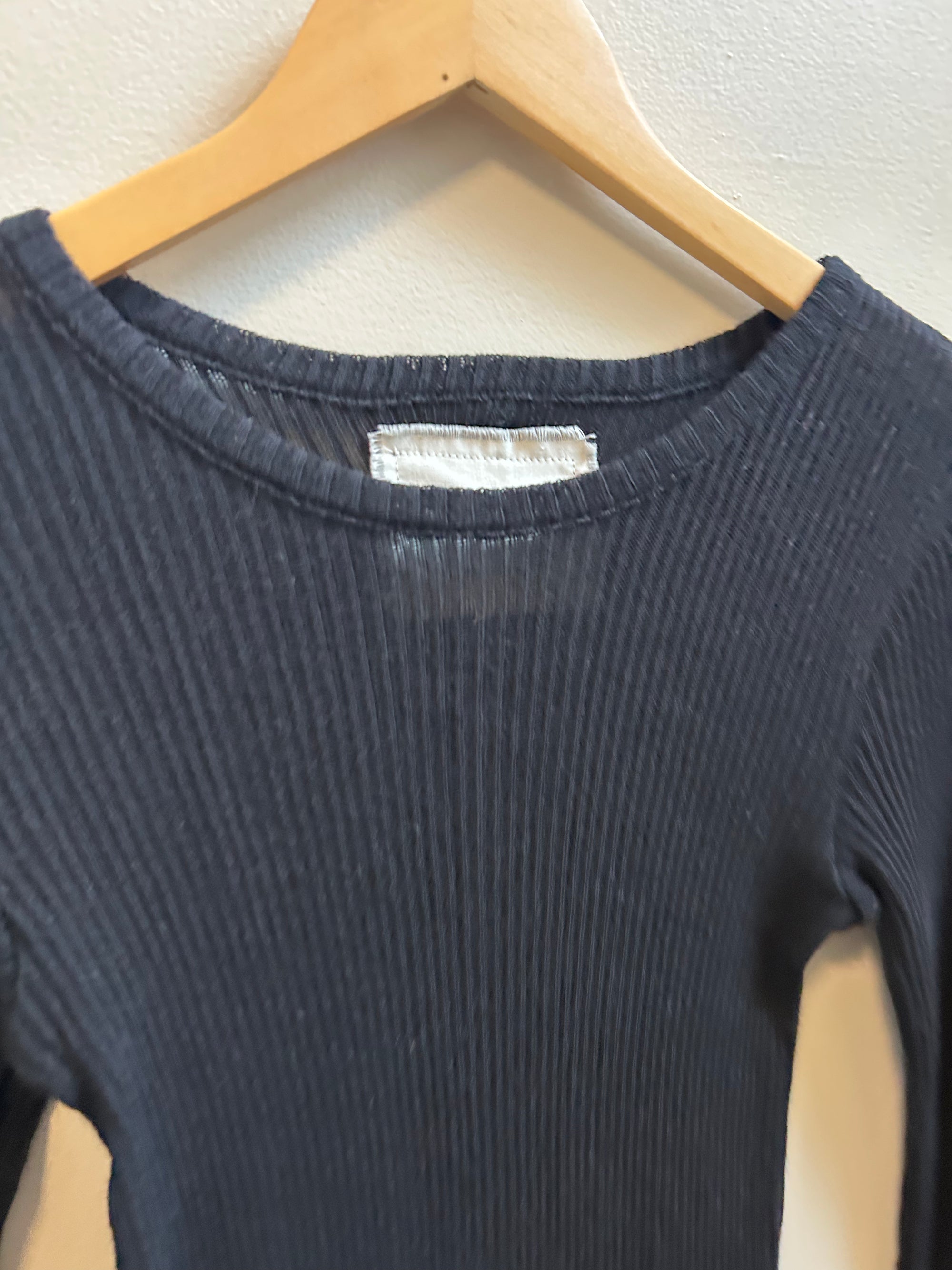 Cotton Gauze Rib Long Sleeve in Black