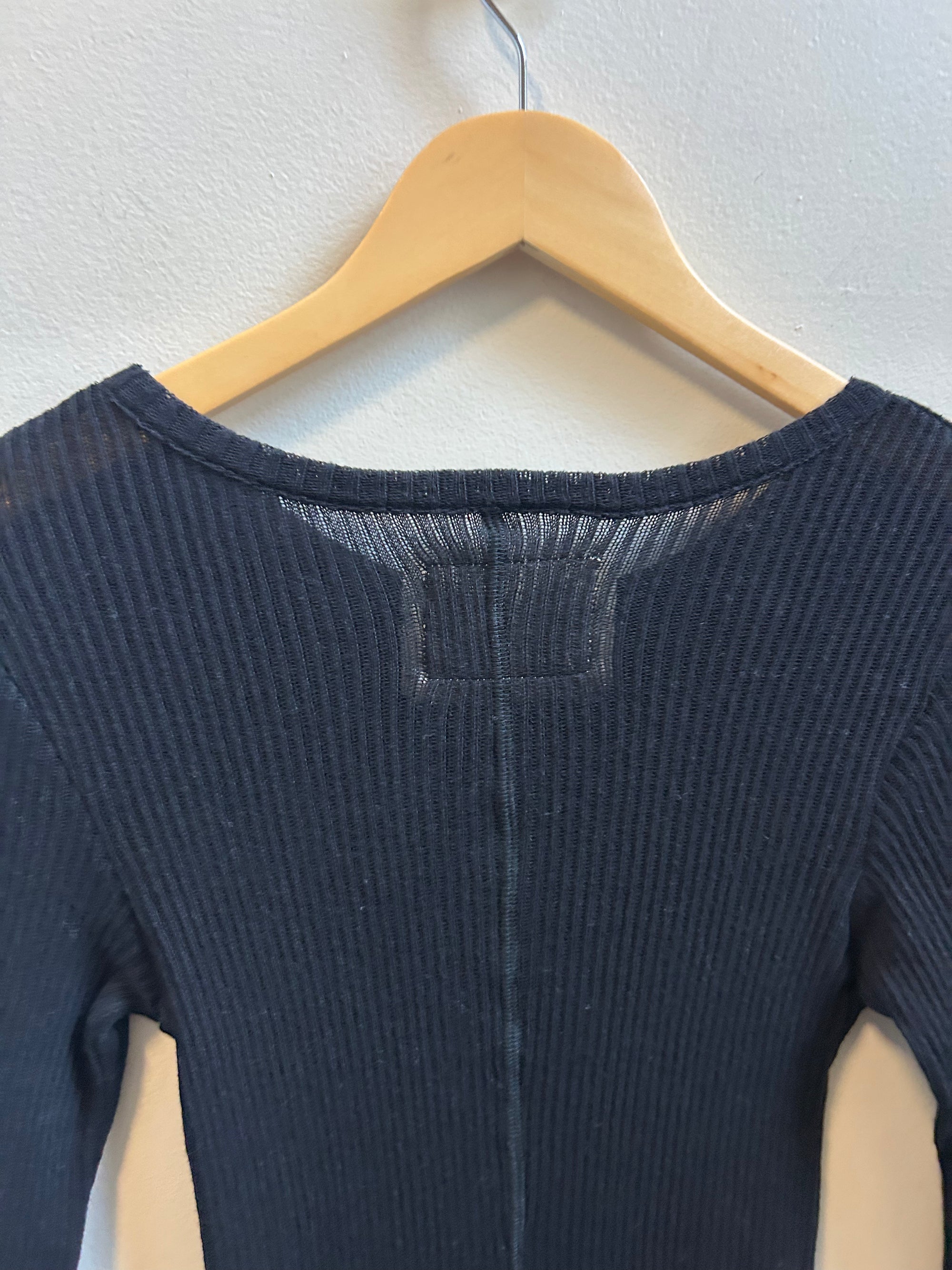 Cotton Gauze Rib Long Sleeve in Black