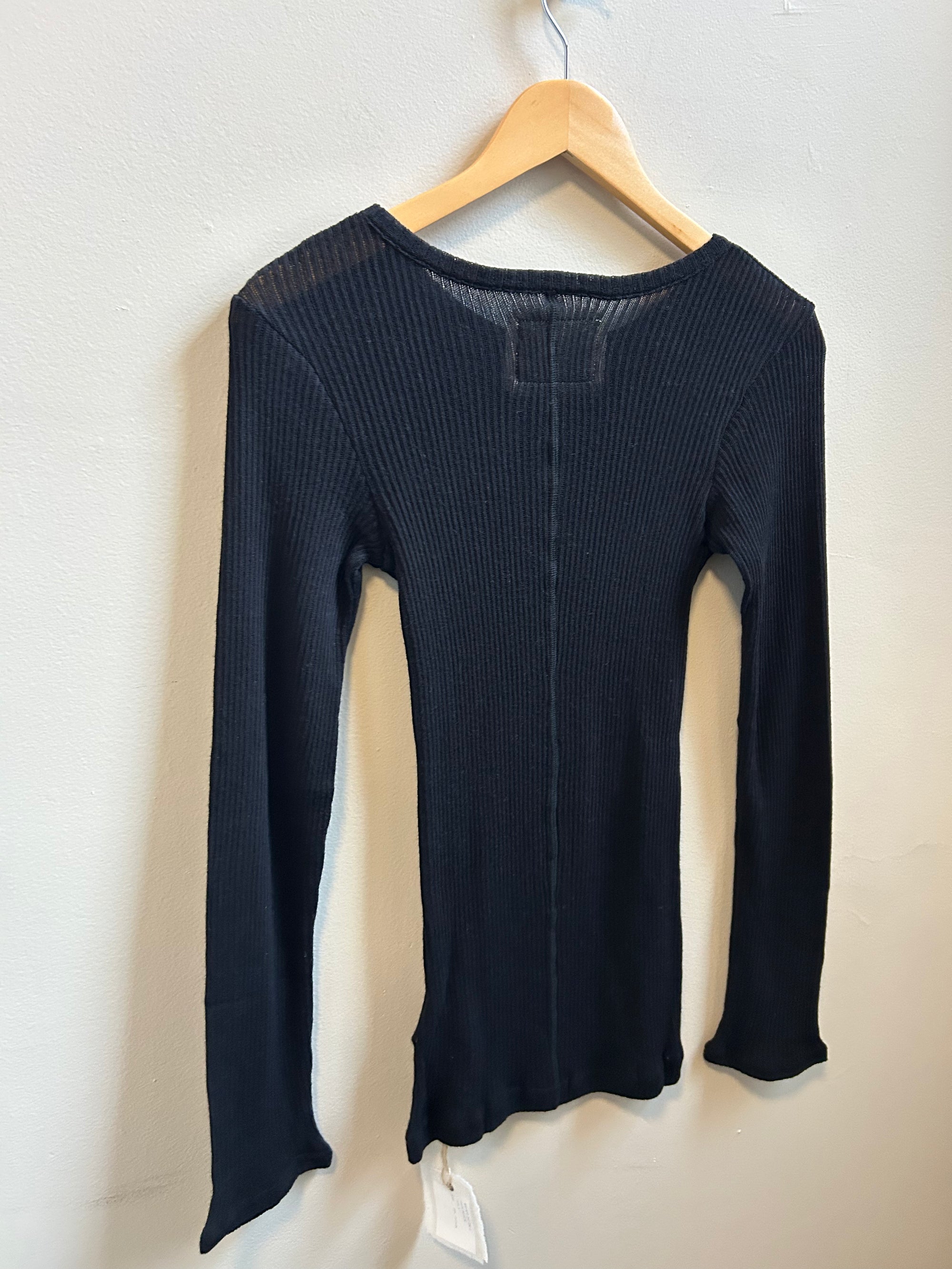 Cotton Gauze Rib Long Sleeve in Black