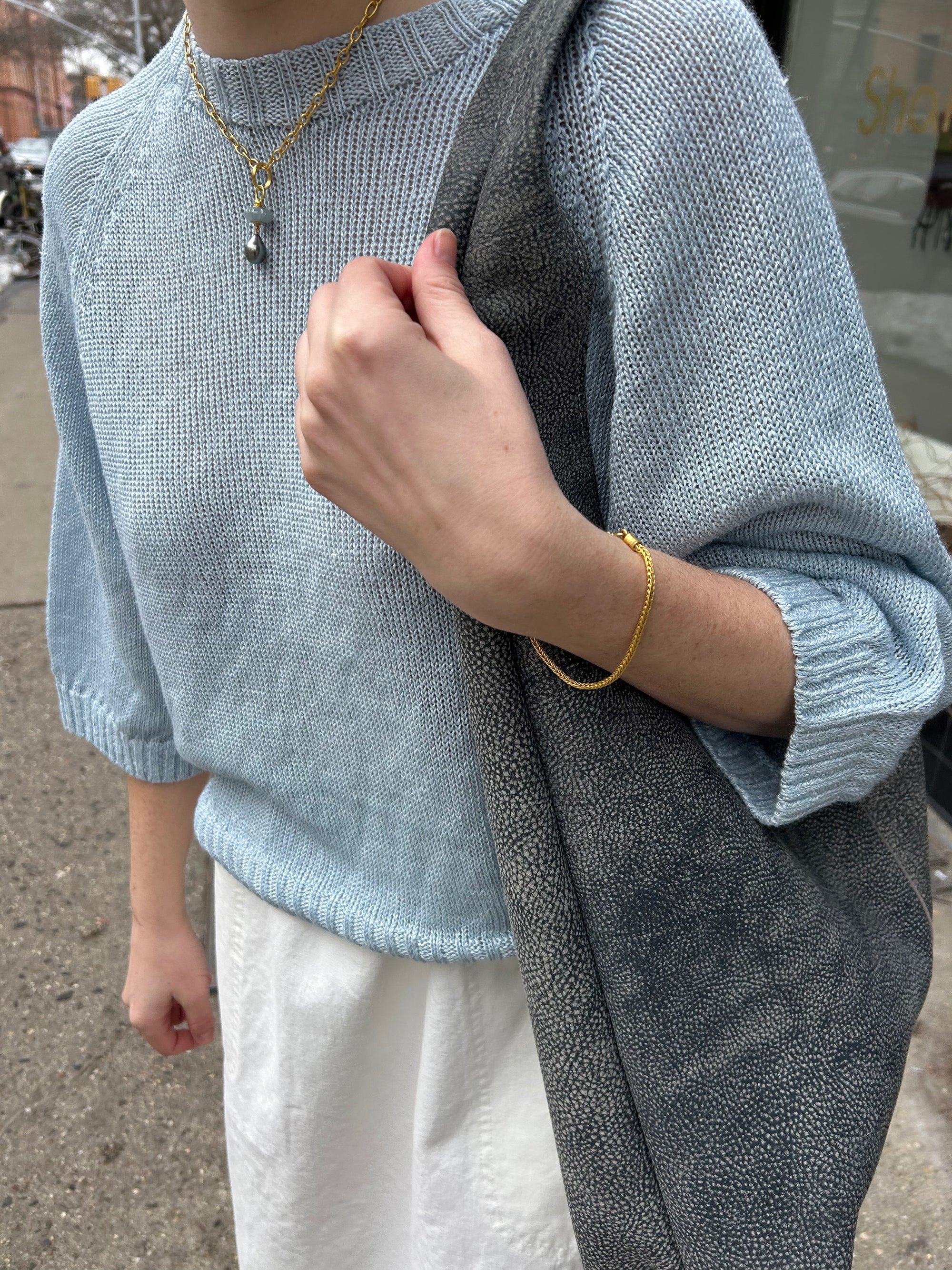 Linen Knit Pullover in Sky