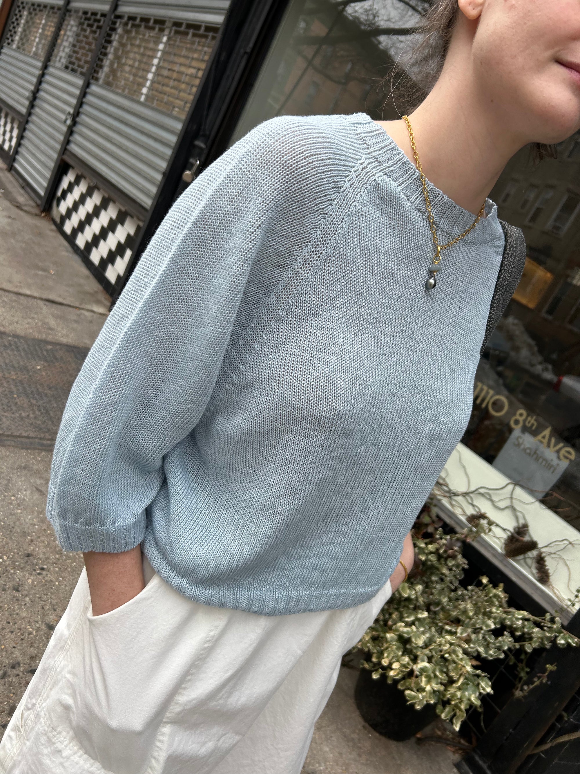 Linen Knit Pullover in Sky